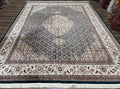 Sino Persian Rug 9x12, Dark Green and Ivory, Medallion, Mahi Herati, Elegant Oriental Carpet, Wool Hand Knotted Traditional Room Sized Rug