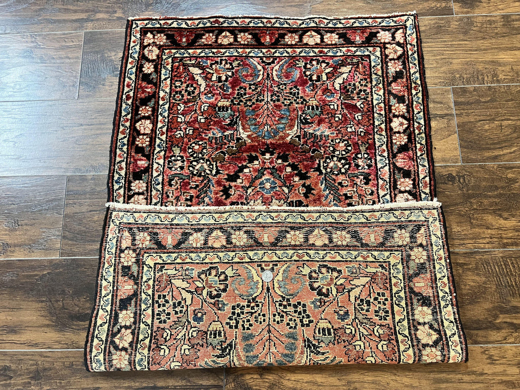 Small Antique Persian Rug 2.6 x 4, Red Floral Handmade 1920s Wool Rug, Persian Hamadan Lilian Rug