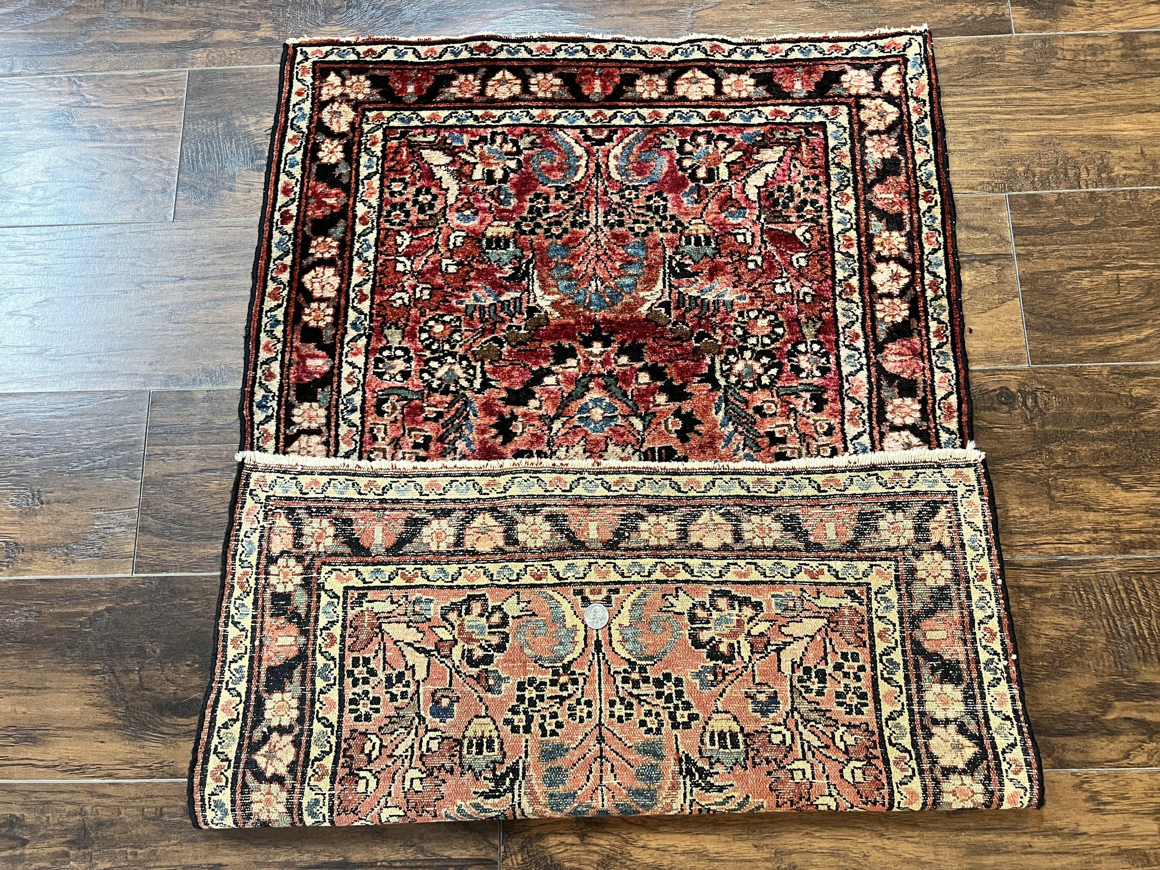 Small Antique Persian Rug 2.6 x 4, Red Floral Handmade 1920s Wool Rug, Persian Hamadan Lilian Rug