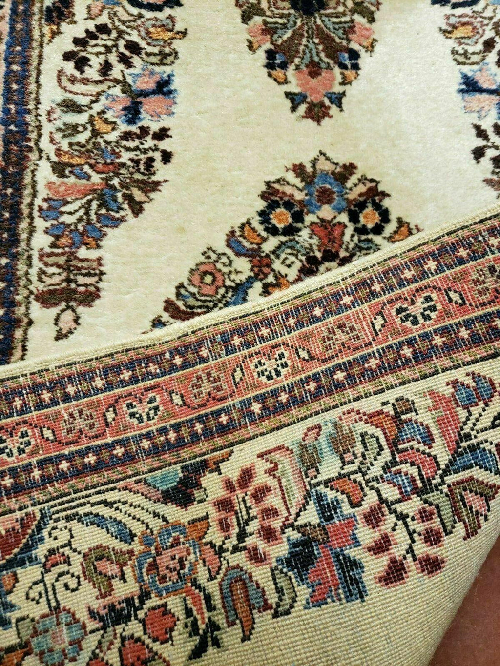 2' 7" X 4' Vintage Handmade Indian Medallion Wool Floral Beige Rug