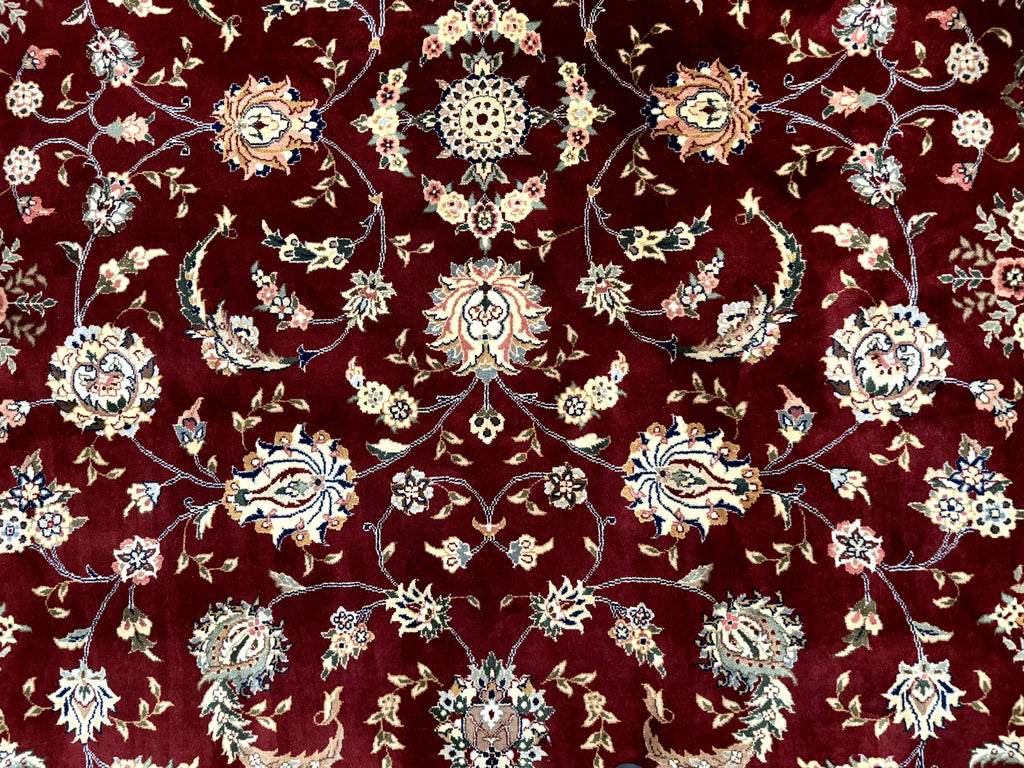Sino Persian Rug 9x11, Burgundy and Navy Blue, Fine 200 KPSI, Floral Allover
