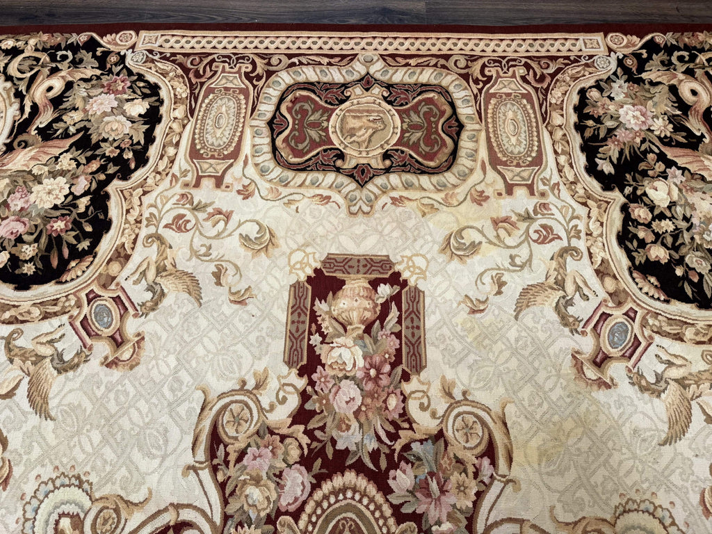 French Aubusson Rug 9x12 - European Design Flatweave Carpet