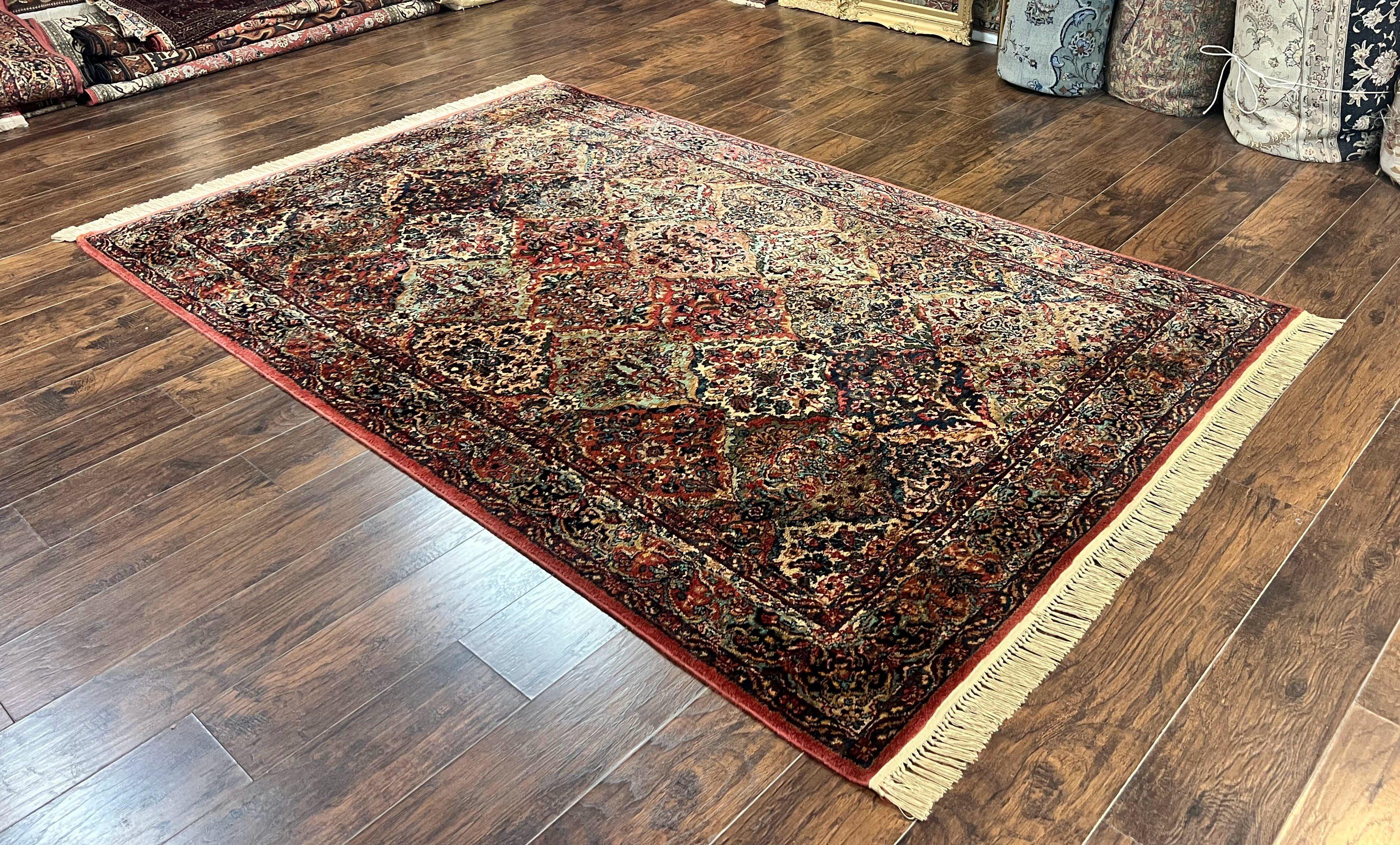 Karastan Rug 5.9 x 9, Multicolor Panel Kirman Rug #717, Wool Original Karastan Collection 700 Series, Vintage Karastan Area Rug