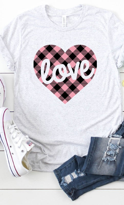 Pink Plaid Love Graphic Tee T-Shirt PLUS