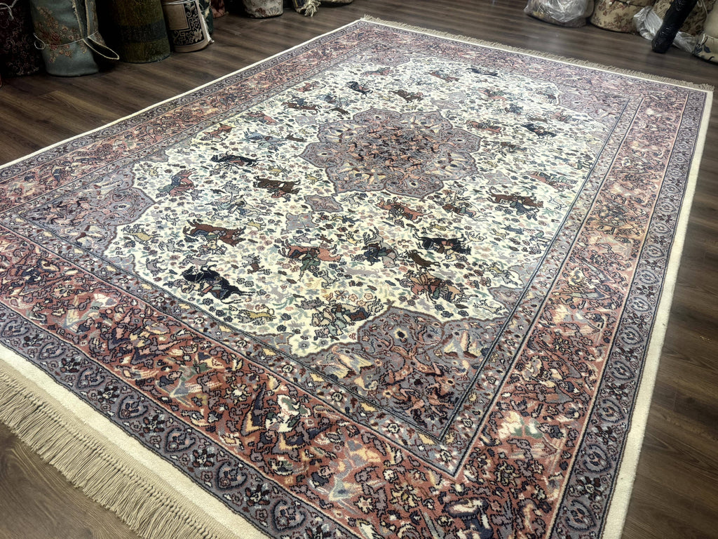8.8 x 12 Karastan Ivory Hunting Rug #751, Vintage Wool Discontinued Original 700 Series, Rare