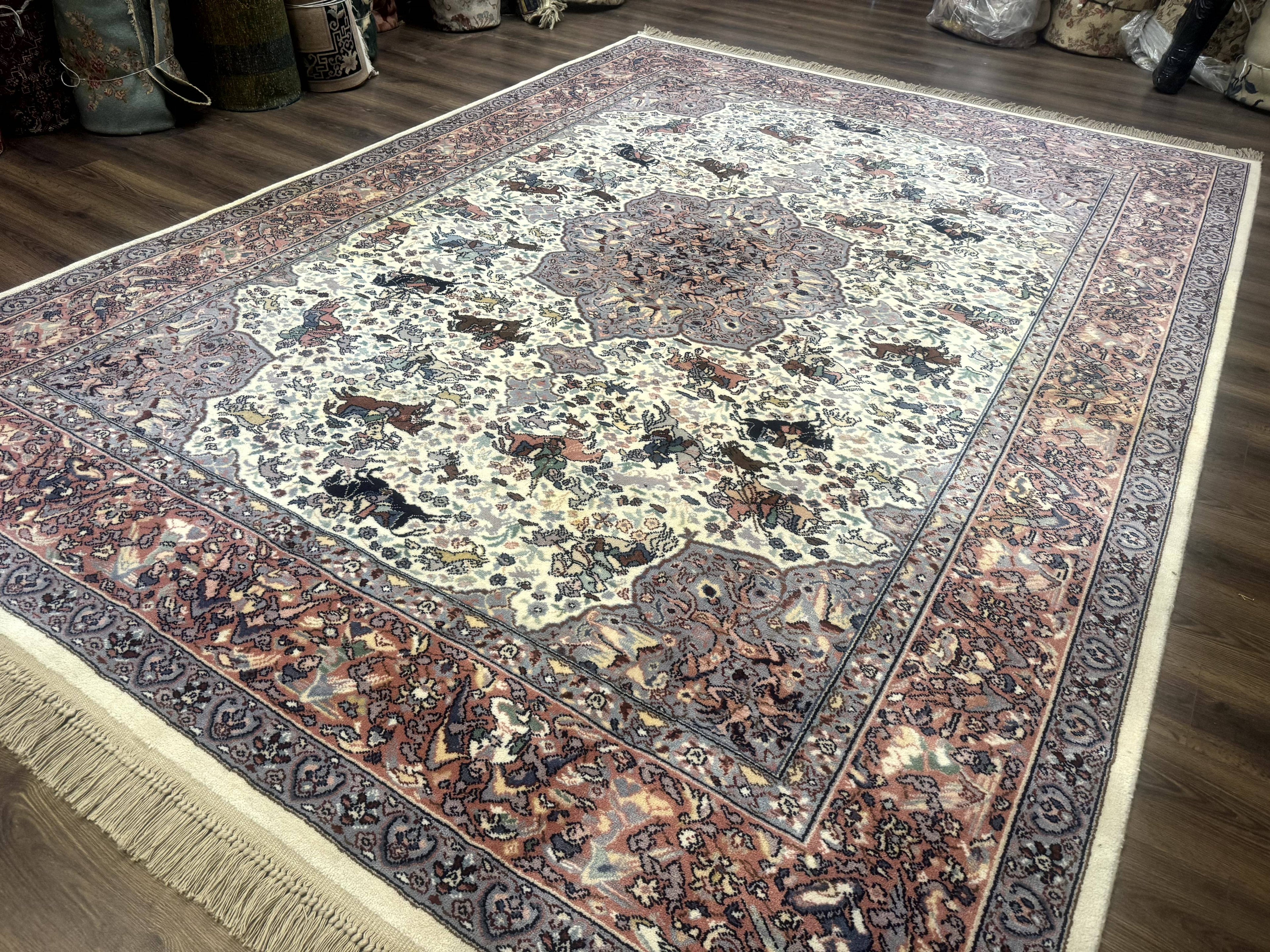8.8 x 12 Karastan Ivory Hunting Rug #751, Vintage Wool Discontinued Original 700 Series, Rare