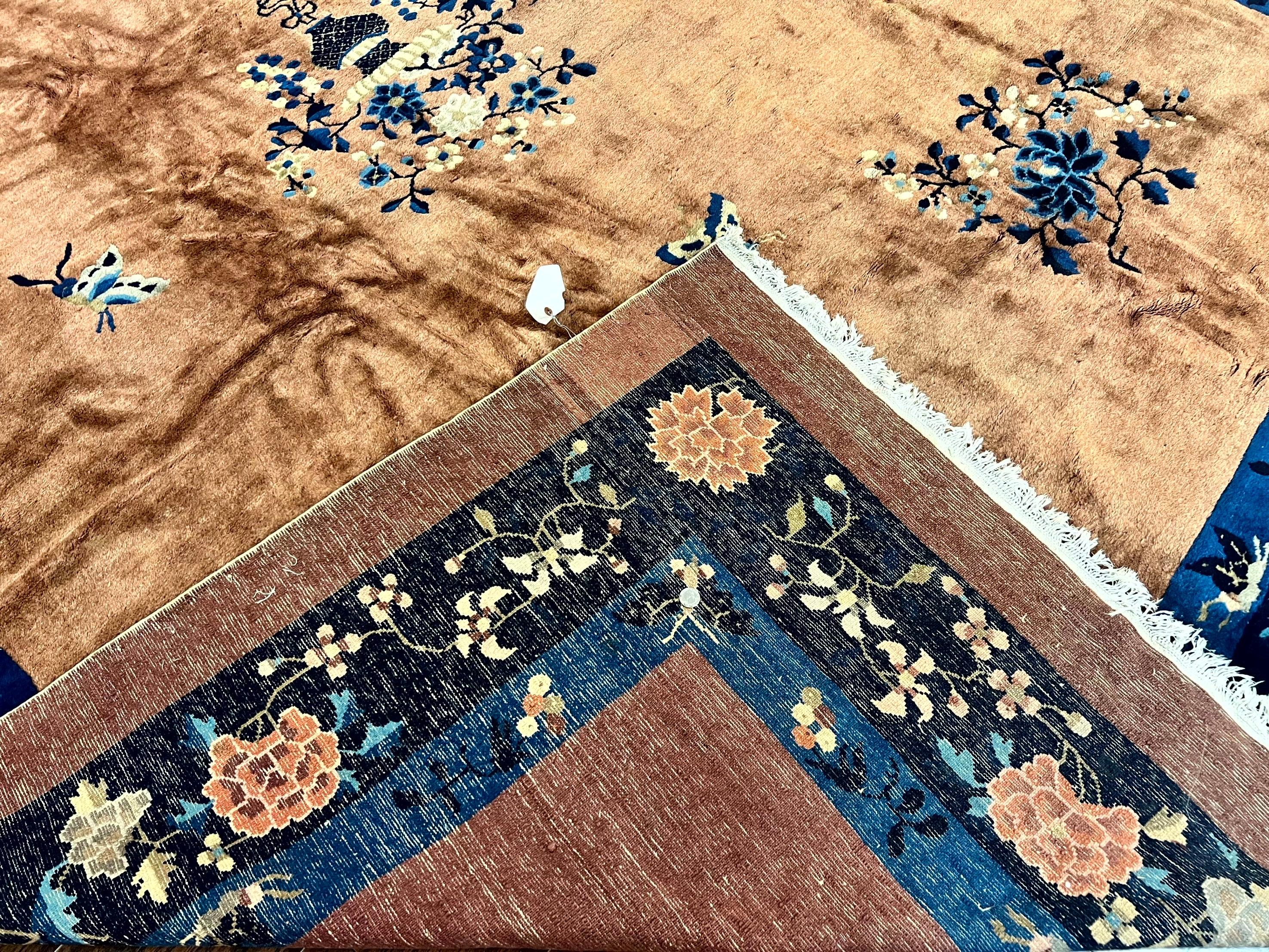 Antique Chinese Wool Rug 9x12, Large Peking Carpet, Handmade, Nichols Rug