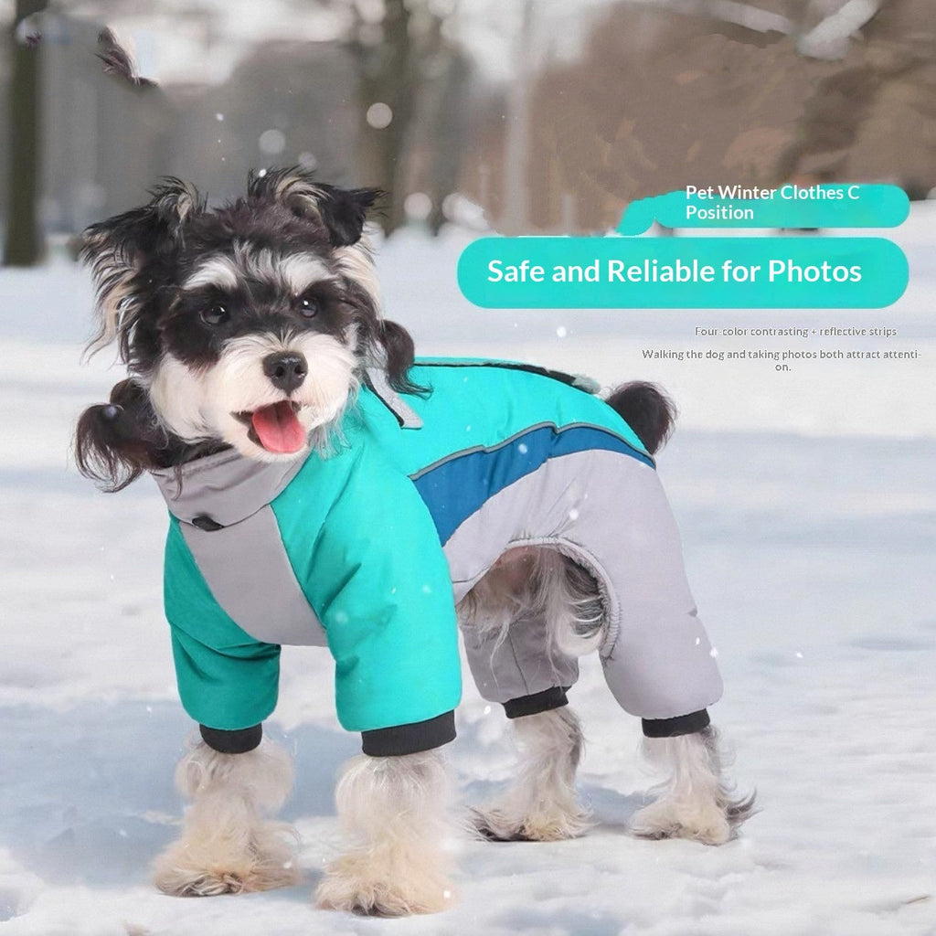 Fleece-lined Dog Warm Waterproof Traction Four-legged Pet Clothing