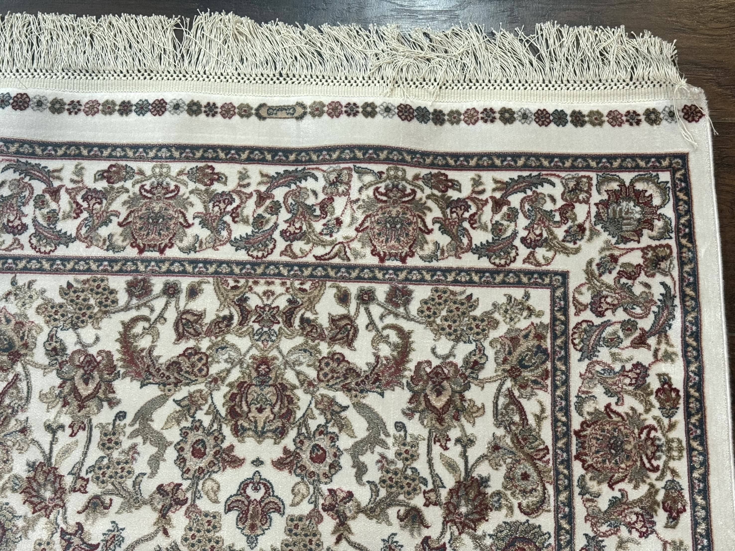 Small Turkish Silk Rug 2.6 x 4, Ivory, Allover Design, Bamboo Silk