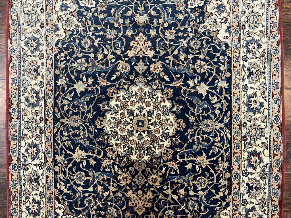 Super Fine Persian Nain Rug 3.6 x 5.4, Navy Blue and Ivory, 700 KPSI