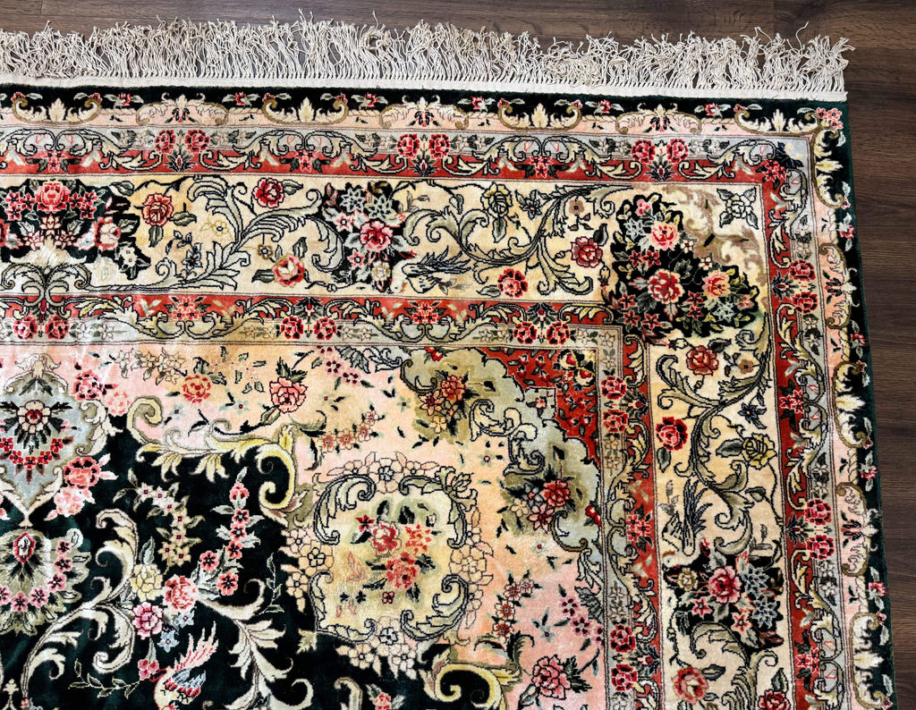Silk Indian Kashmiri Rug 9x12, Vintage Hand Knotted Carpet