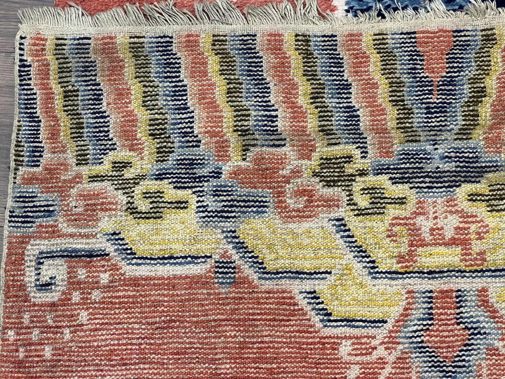 Rare Chinese Ningxia Pillar Rug 3x8, Late Qing Dynasty, 5 Clawed Dragon, Cloud Rainbow Border, Collectible Antique Carpet, Wool Hand Knotted