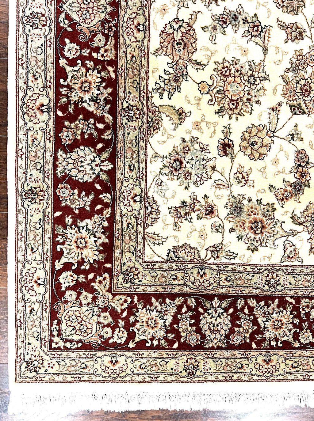 Pak Persian Rug 6x9, Floral Allover Carpet 6 x 9 ft, Cream and Maroon Hand Knotted Wool and Silk Fine Oriental Rug, Traditional Vintage Rug
