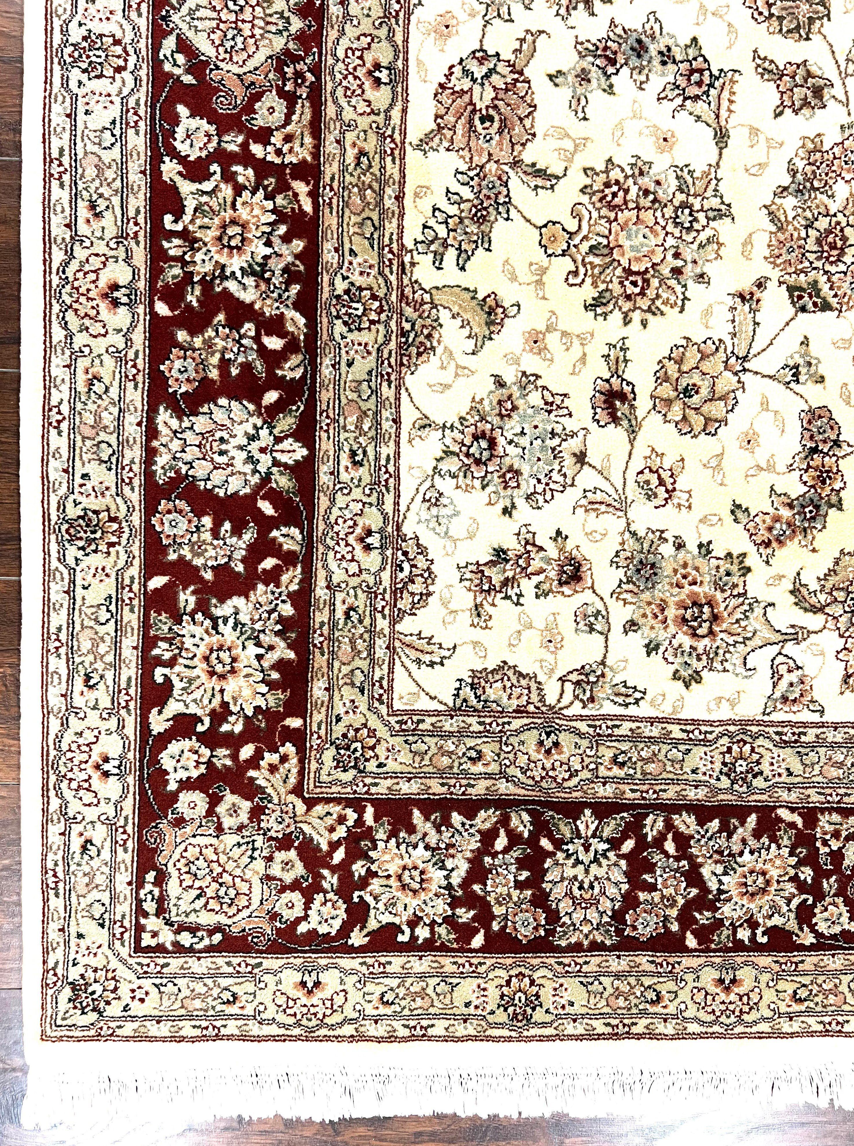 Pak Persian Rug 6x9, Floral Allover Carpet 6 x 9 ft, Cream and Maroon Hand Knotted Wool and Silk Fine Oriental Rug, Traditional Vintage Rug