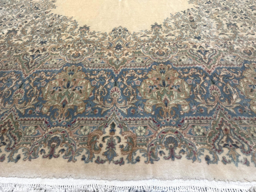 Palace Size Persian Kerman Rug 12x18, Floral Semi Open Field, Signed, Fine 240 KPSI
