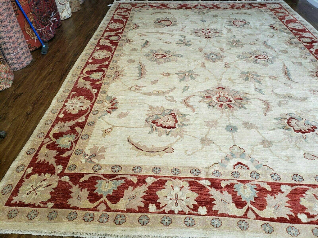 Peshawar Rug 10x14 Rug 10x14 Vintage Rug 10x14 Handmade Rug Chobi Rug Ivory Beige Red Rug