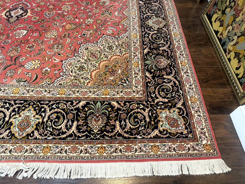 Persian Tabriz Rug 10x13 – Floral Medallion & Birds, Wool & Silk, 330 KPSI