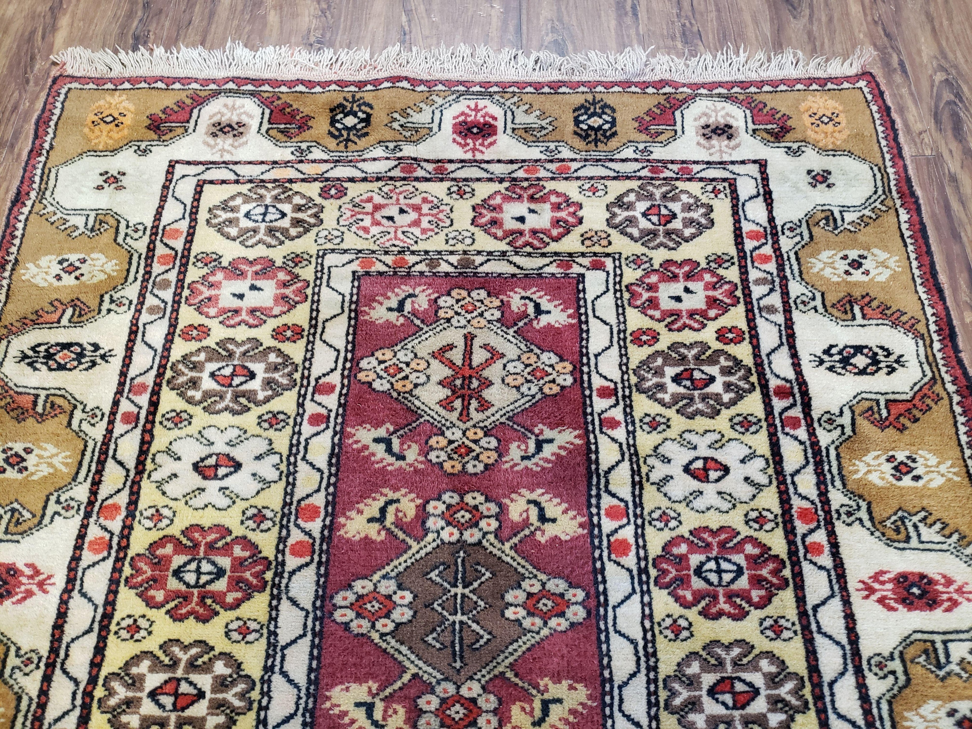 Turkish Caucasian Rug 4x7, Wool Turkish Talish Carpet, Geometric Rug