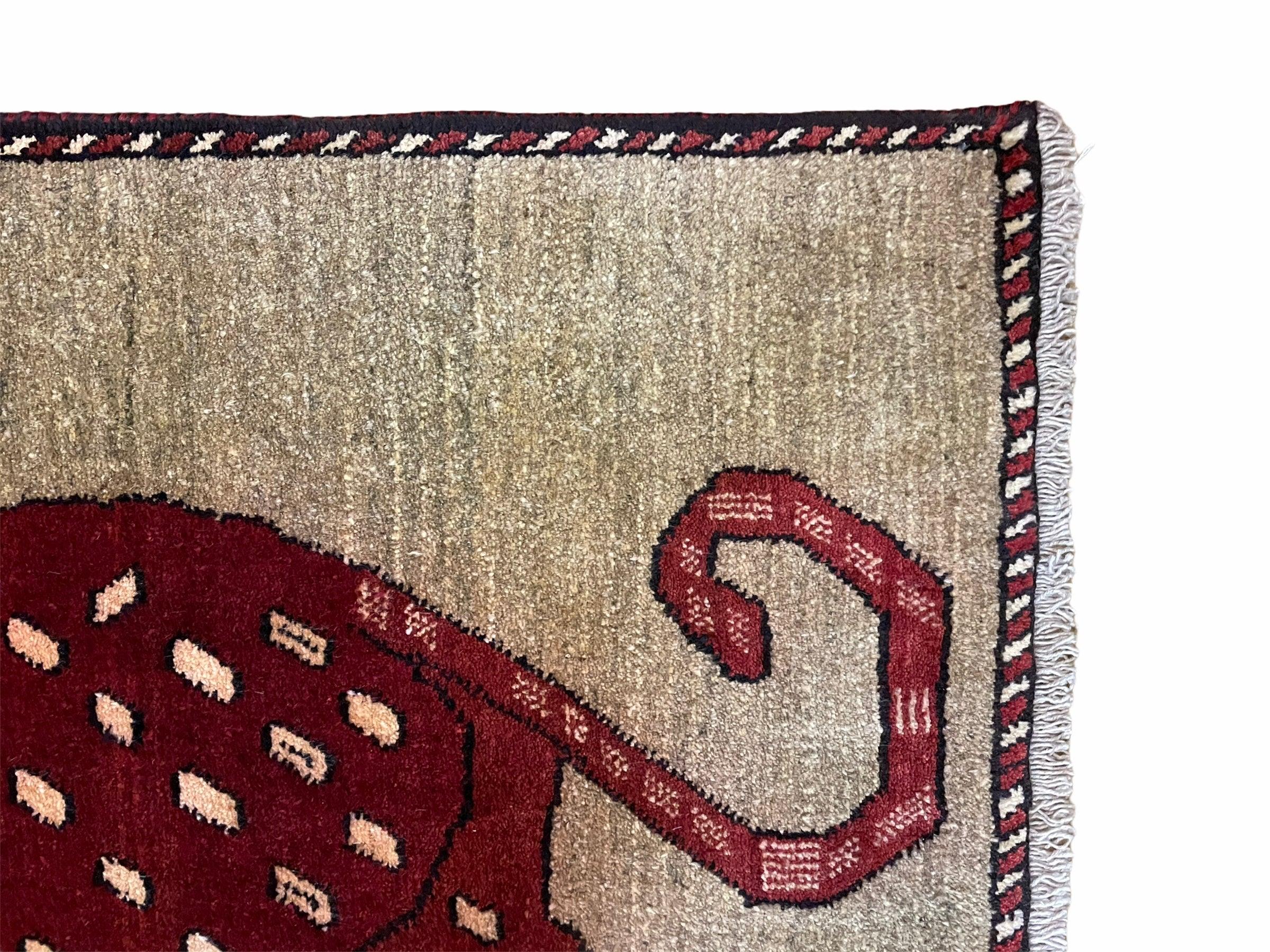 3 X 5 Handmade Hand-Knotteed New Vintage Rug Quality Wool Leopard Burgundy Beige