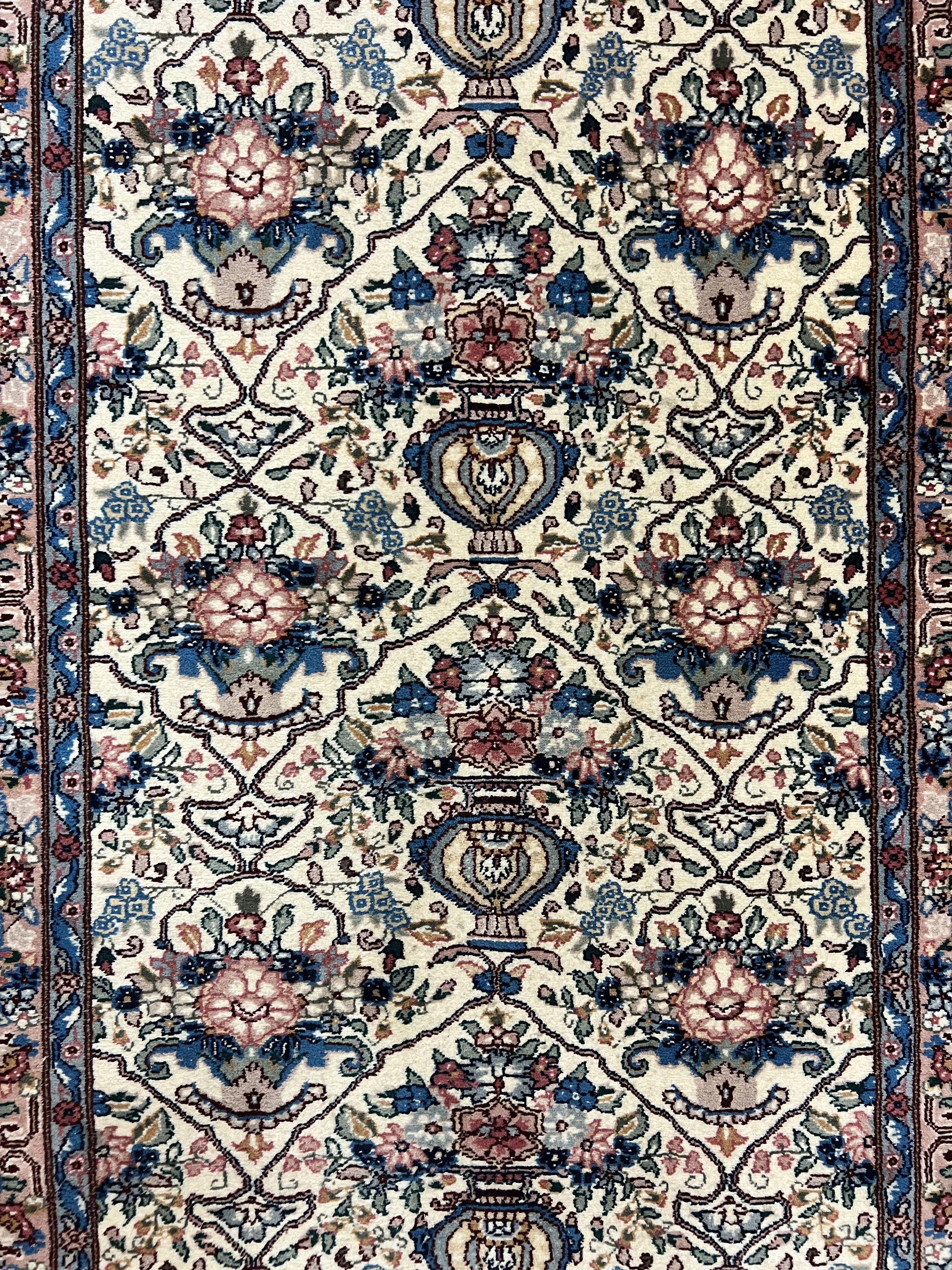Sino Persian Runner Rug 2.8 x 14, Hand Knotted Vintage Oriental Hallway Rug, 14ft Runner, Cream, Floral, Wool