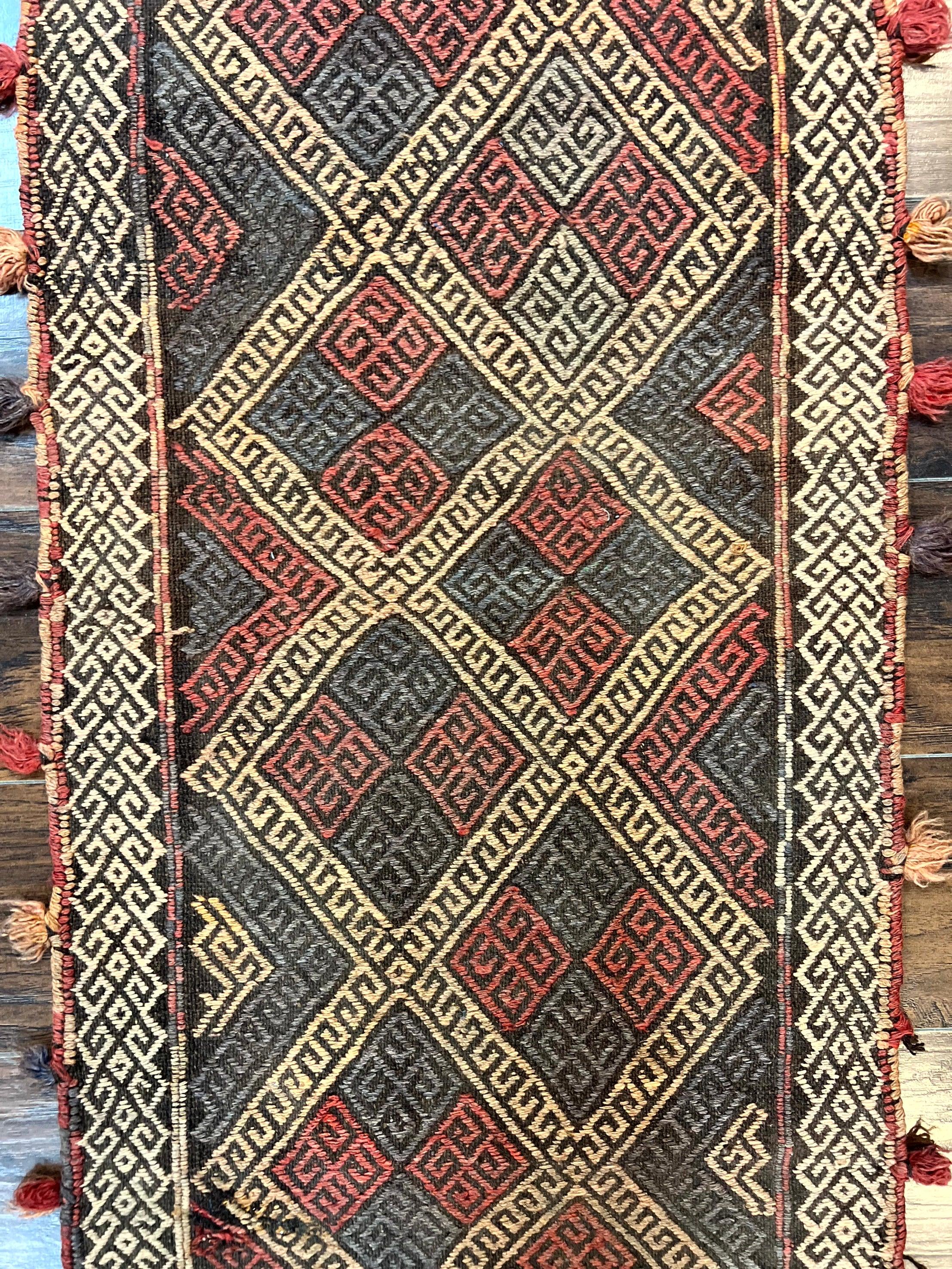 Tribal Runner Rug 2x8, Pakistani Turkoman Runner, Wool Handmade Vintage Rug