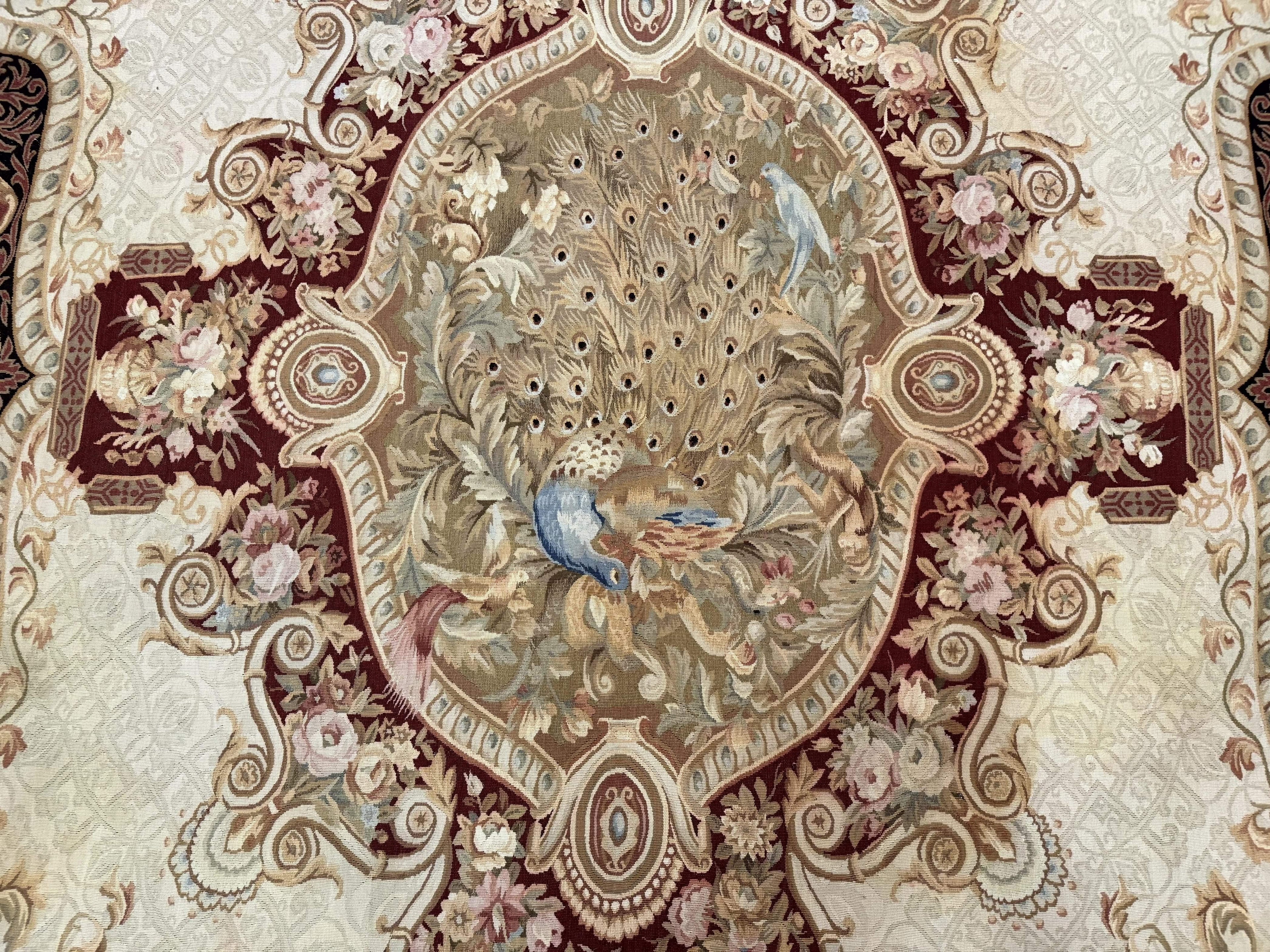 French Aubusson Rug 9x12 - European Design Flatweave Carpet