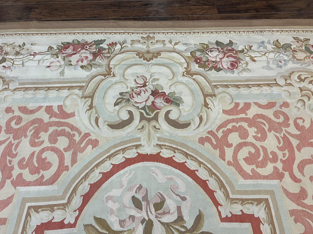 Aubusson Rug 10x14, Wool Handmade Vintage Carpet, Elegant French European Design Rug, Large Room Sized Aubusson Rug, Stark Carpet