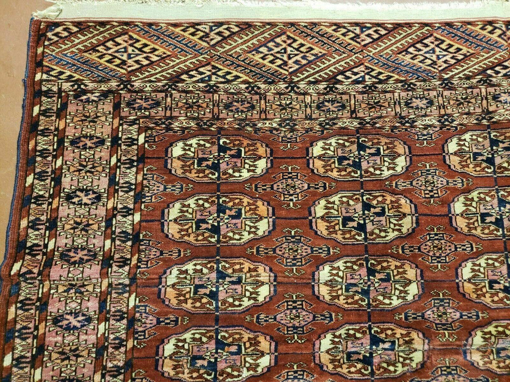4' X 4' Antique Handmade Turkoman Bokhara Balouch Woven Wool Rug Brick Red Nice
