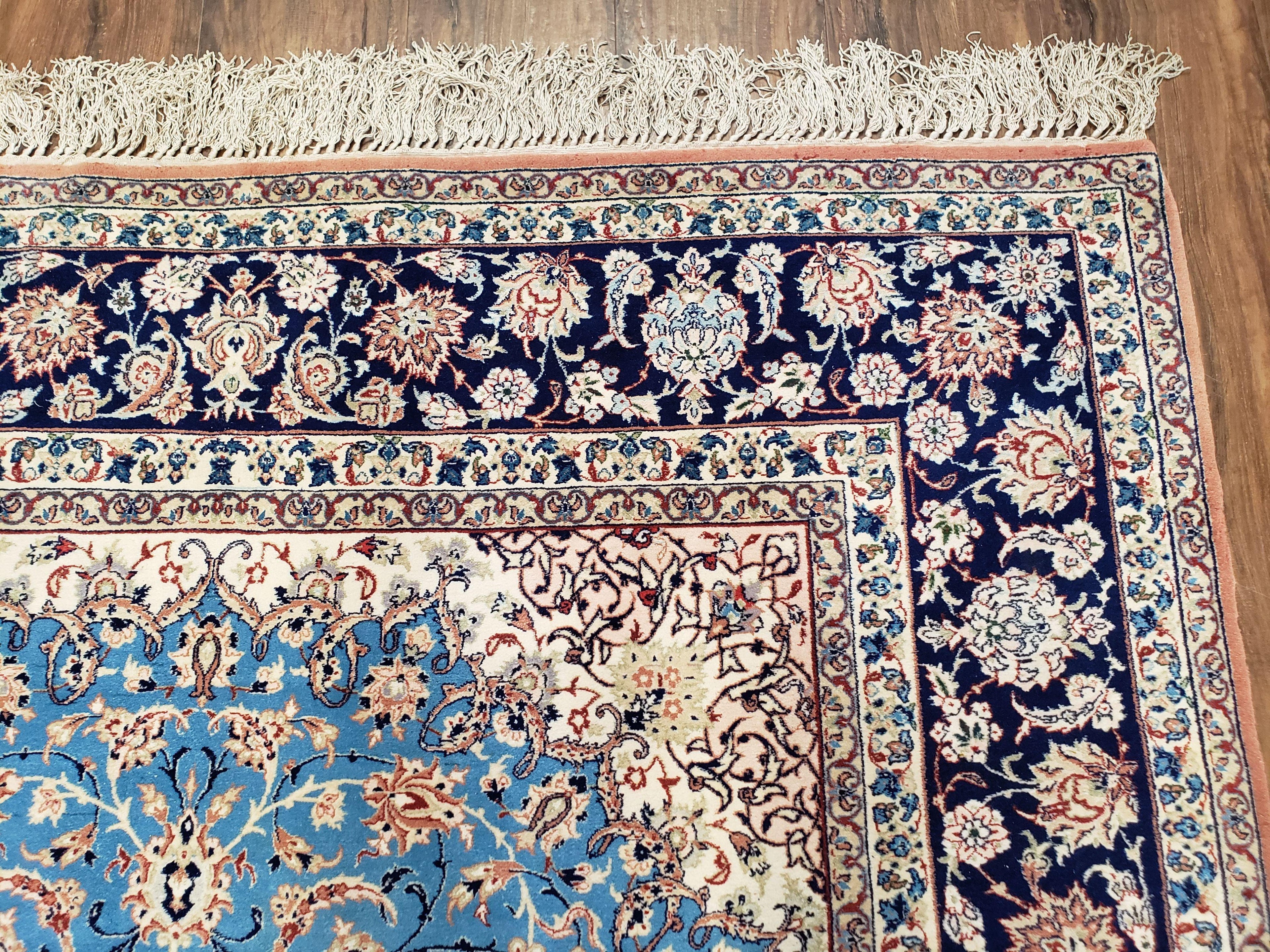 Persian Isfahan Rug, Kork Wool on Silk Foundation, Sky Blue, Hand-Knotted, 5' 1" x 7' 8"