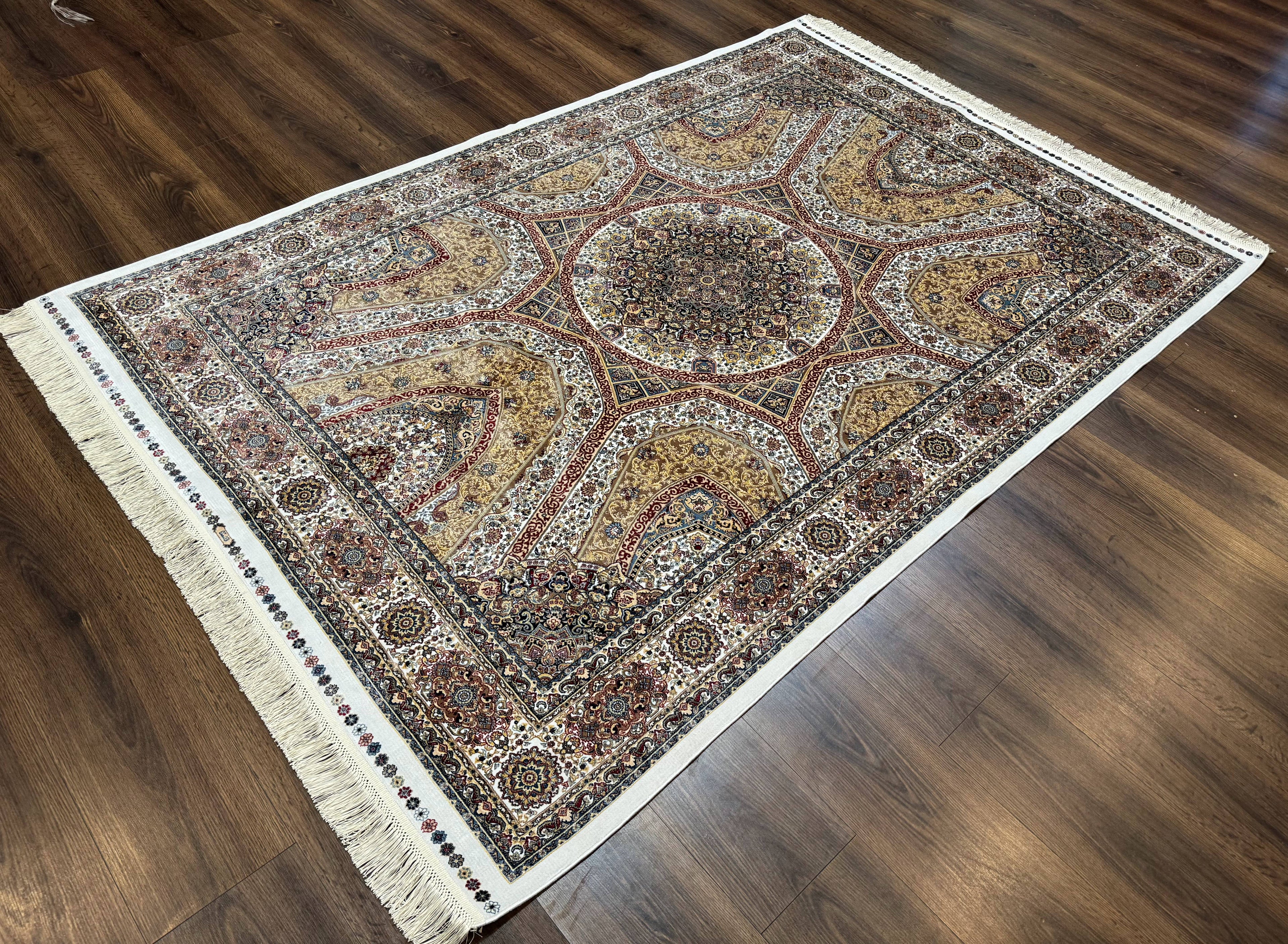 Turkish Silk Rug 5 x 7.6, Dome Design, Bamboo Silk, New