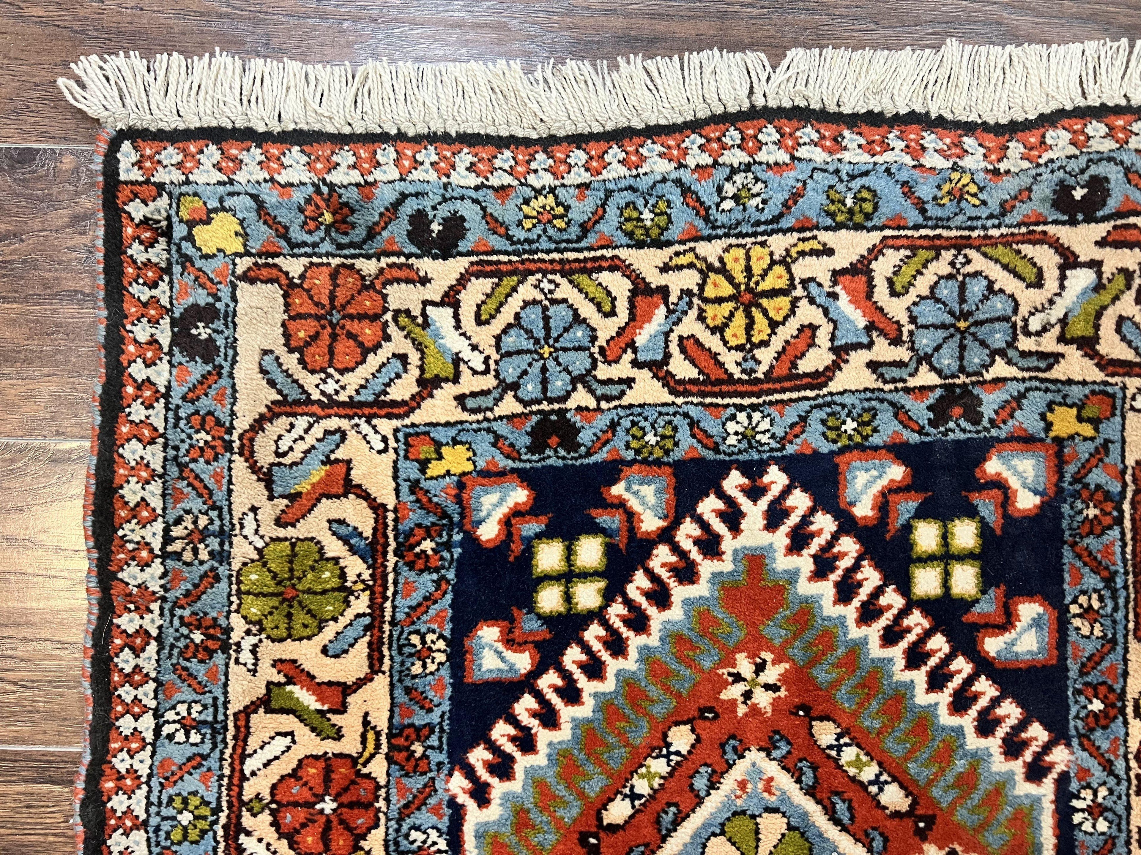 Persian Tribal Runner Rug 2.9 x 14, Colorful Rare Antique Persian Shiraz Yalameh Geometric Carpet for Hallway, 14ft Runner, Handmade, Wool, Red
