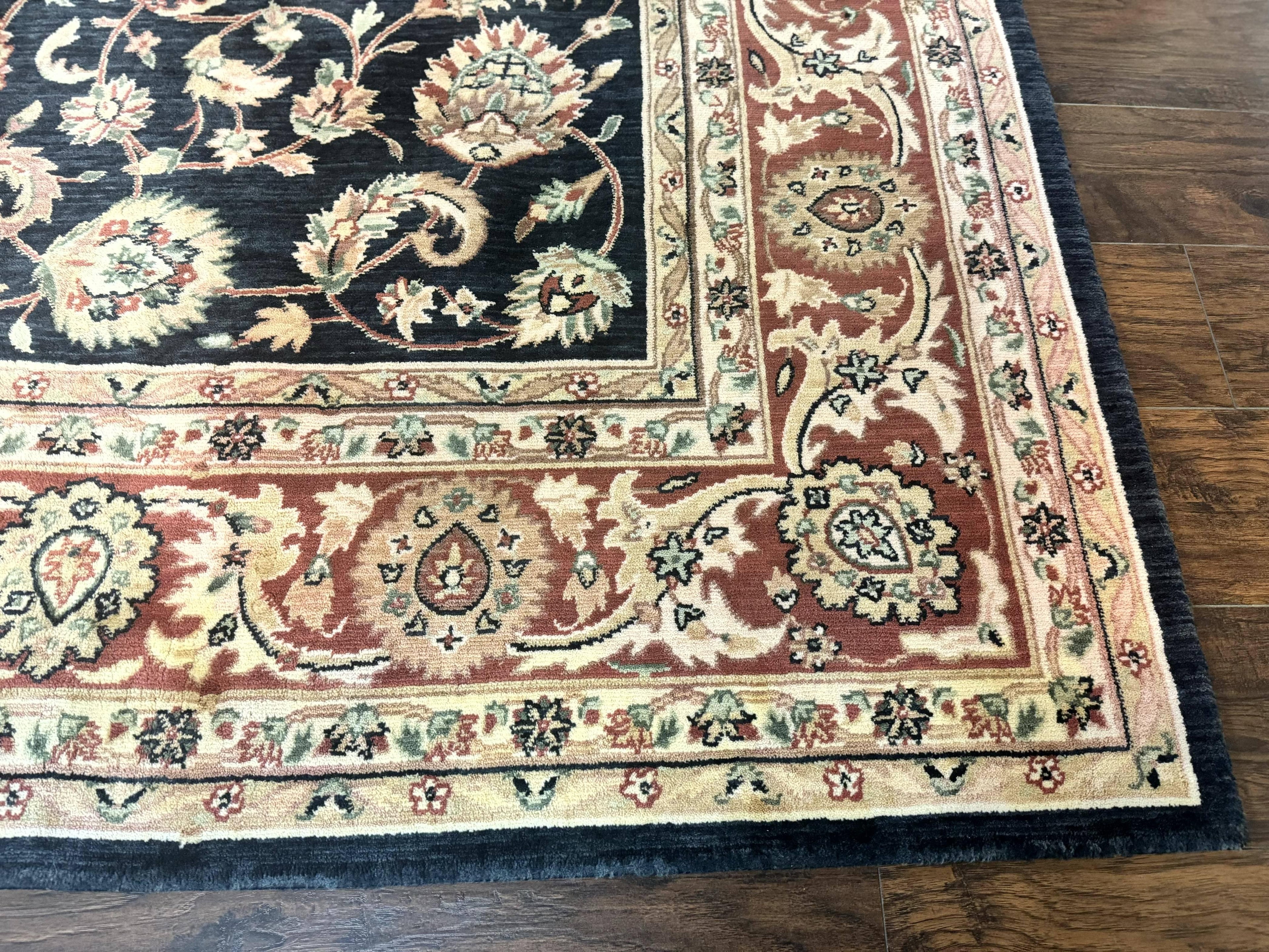 Vintage Oriental Rug 8x11, Floral Persian Design Carpet, Turkish Power Loomed Rug, Navy Blue Red Cream