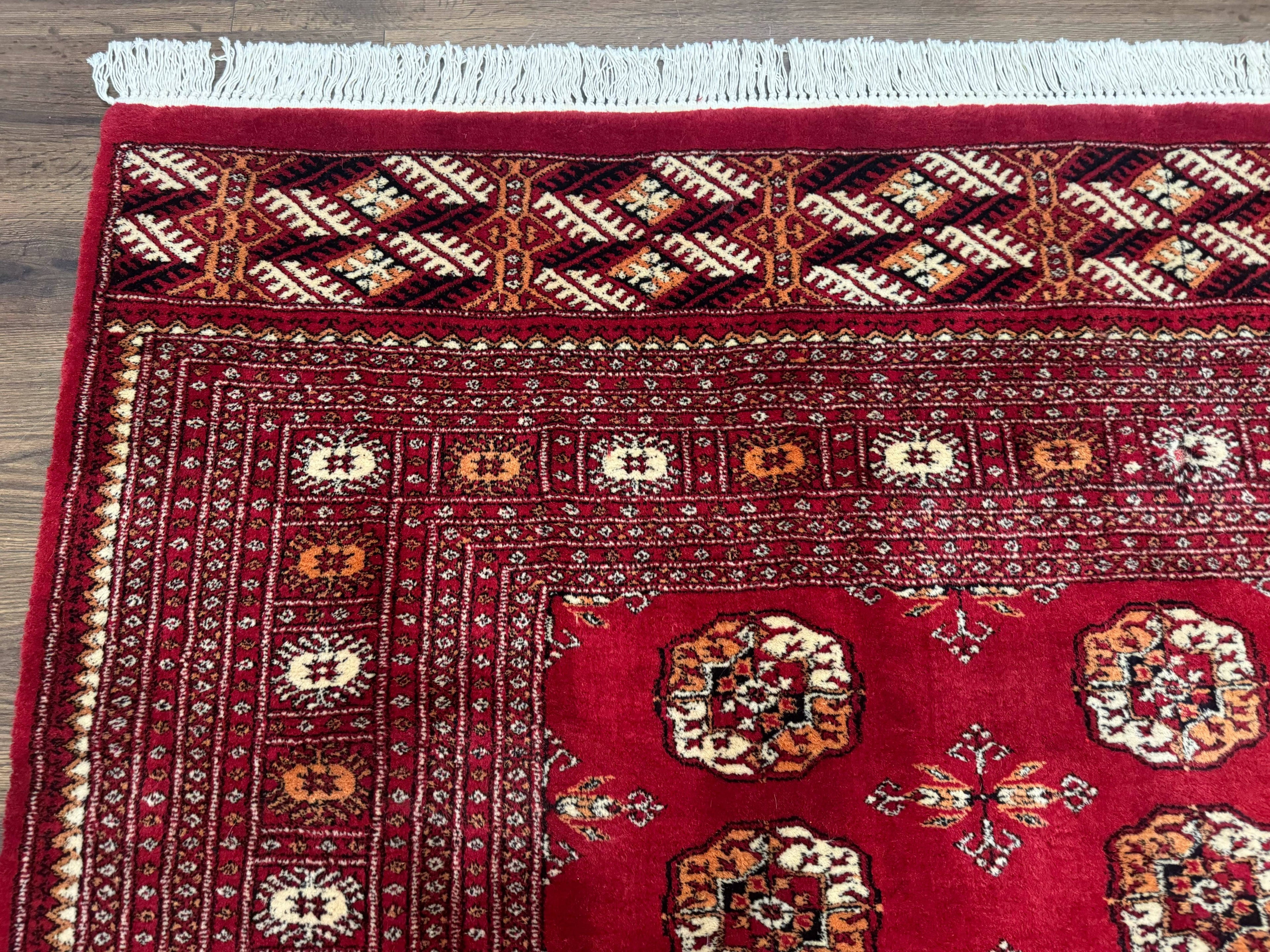 Red Turkoman Bokhara Rug 8x11, Pakistani Turkmen Carpet, Vintage Traditional Area Rug