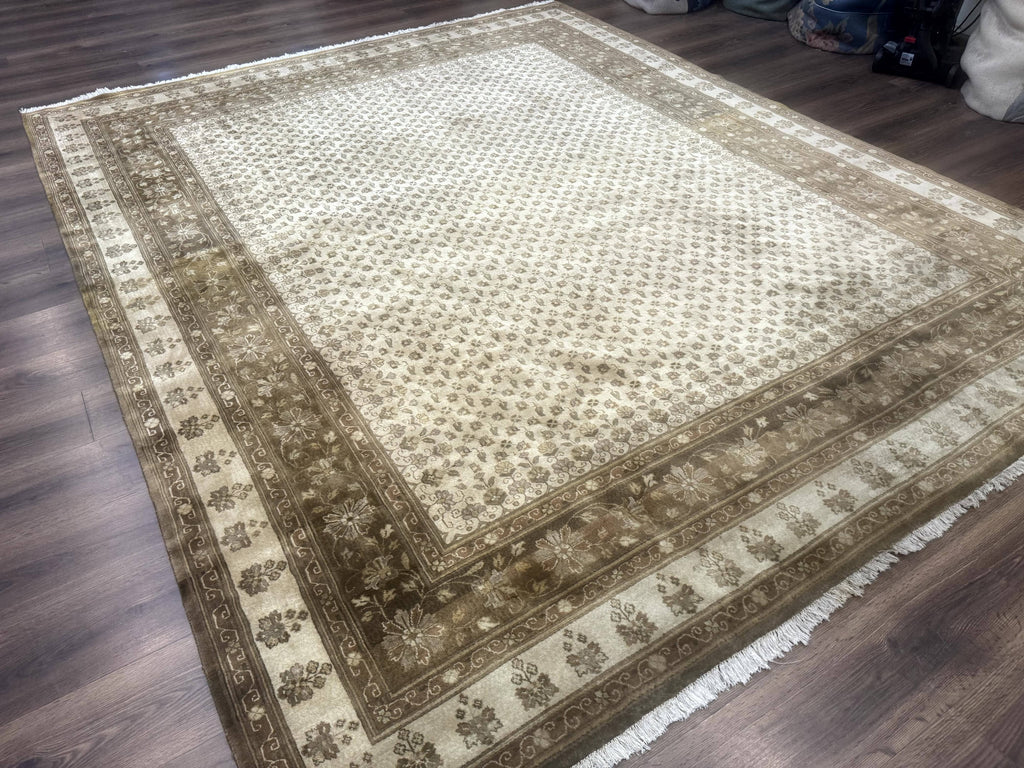 Indo Persian Rug 8x10, Allover Pattern, Beige, Wool Handmade Carpet