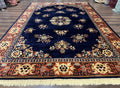 Chinese Wool Rug 8x11, Navy Blue and Terracotta, Floral, Couristan Belgium Power Loomed Carpet