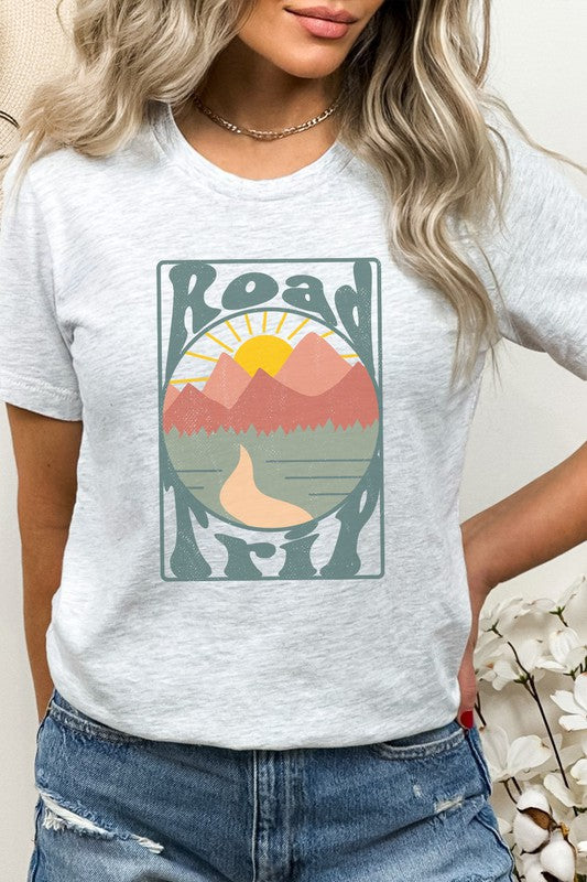 Road Trip Mountain Sunrise Adventure Graphic Tee T-Shirt
