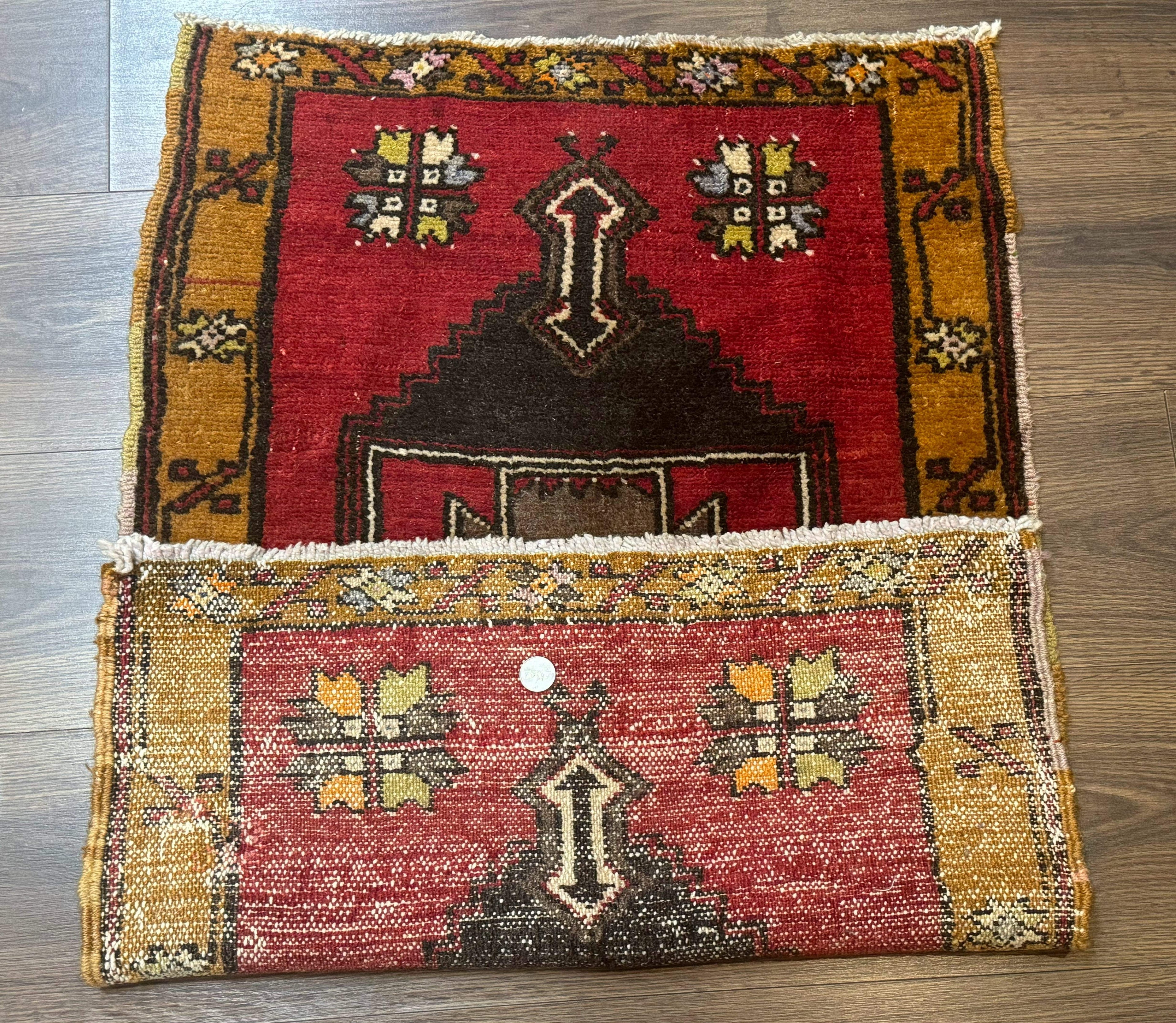 Turkish Yastik Rug 2x3, Geometric Medallion, Small Turkish Wool Rug, Red