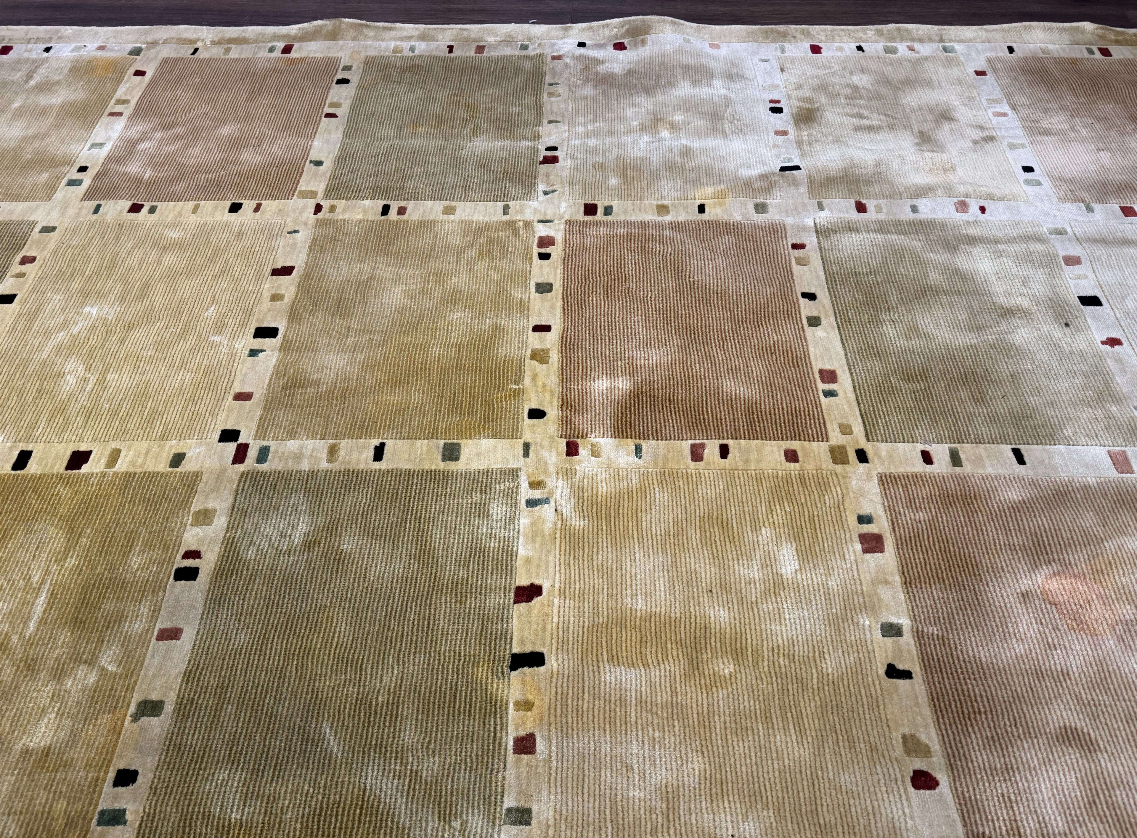 Large Wool Rug 10x13, Panel Design, Modern Contemporary Carpet