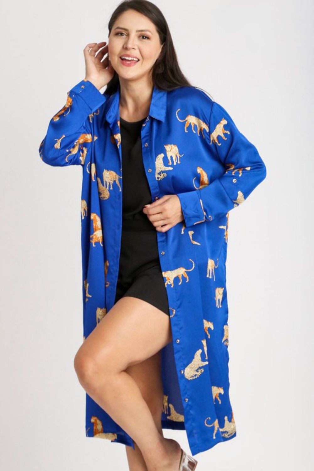 Full Size Animal Print Button Down Midi Shirt Dress Plus Size For Women –Comfortable, Chic and Bold Animal Print Dress for a Confident Look