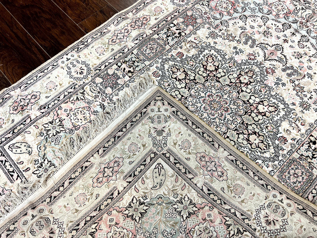 Silk Indian Kashmiri Rug 4x6, Handmade, Ivory, Fine 240 KPSI