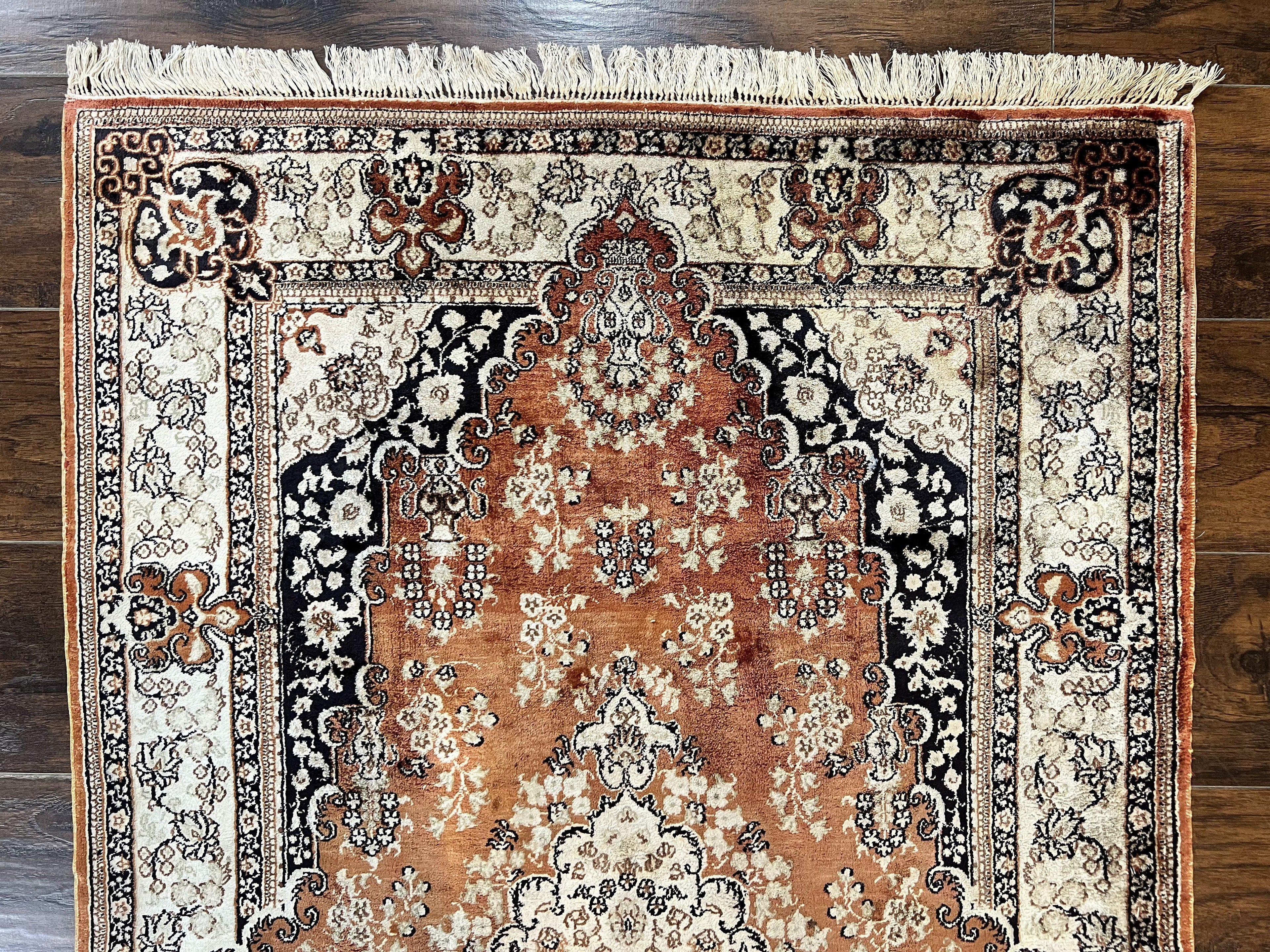 Turkish Silk Rug 3x5, Very Fine 400 KPSI, Floral Medallion, Hand Knotted