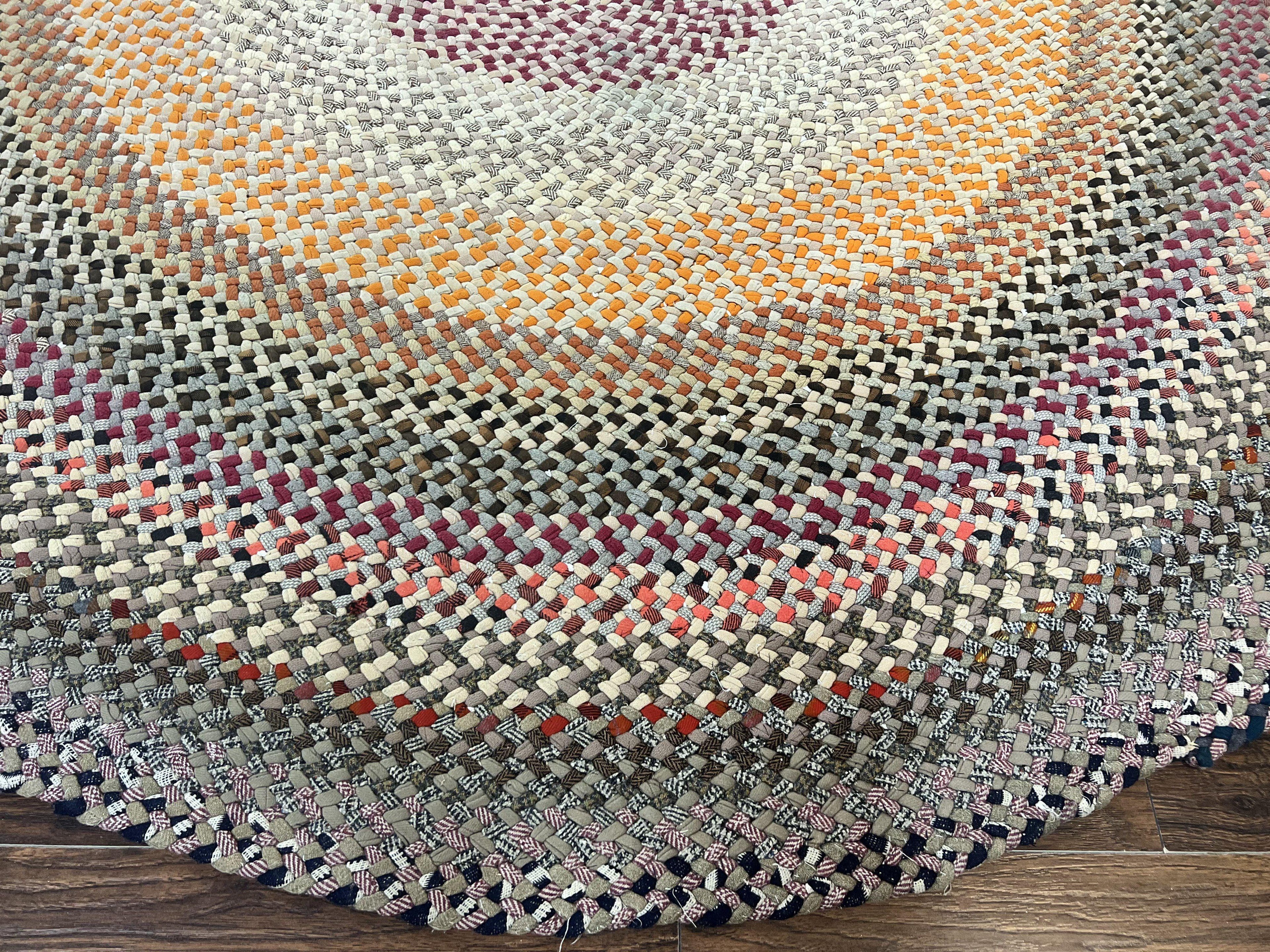 Large American Braided Rug 9x9, Multicolor Vintage Braided Carpet