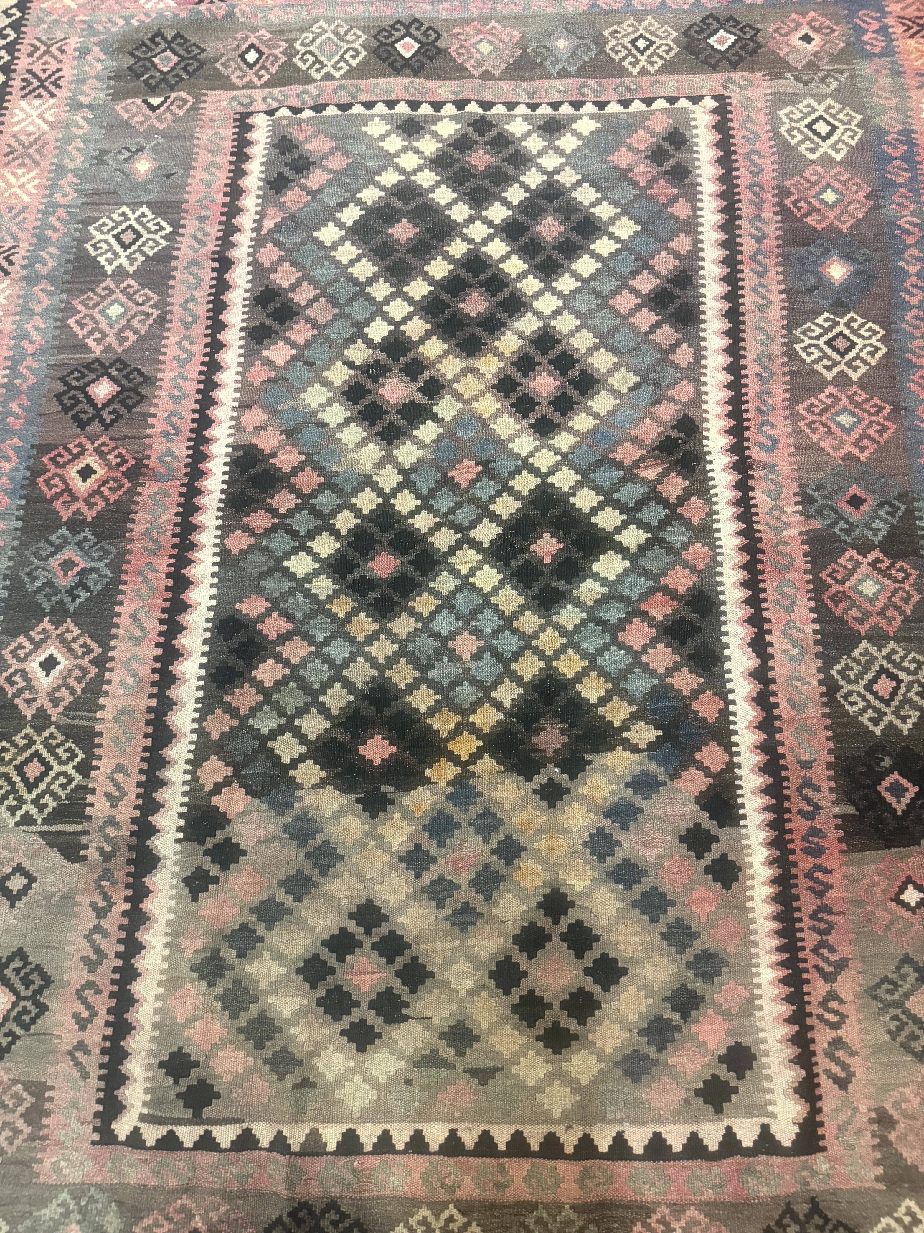 Persian Kurdish Kilim Rug 8x10, Large Flatweave Tribal Bohemian Rug, Vintage Zarand Kilim