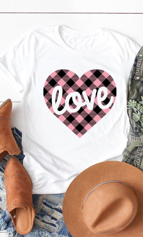 Pink Plaid Love Graphic Tee T-Shirt PLUS