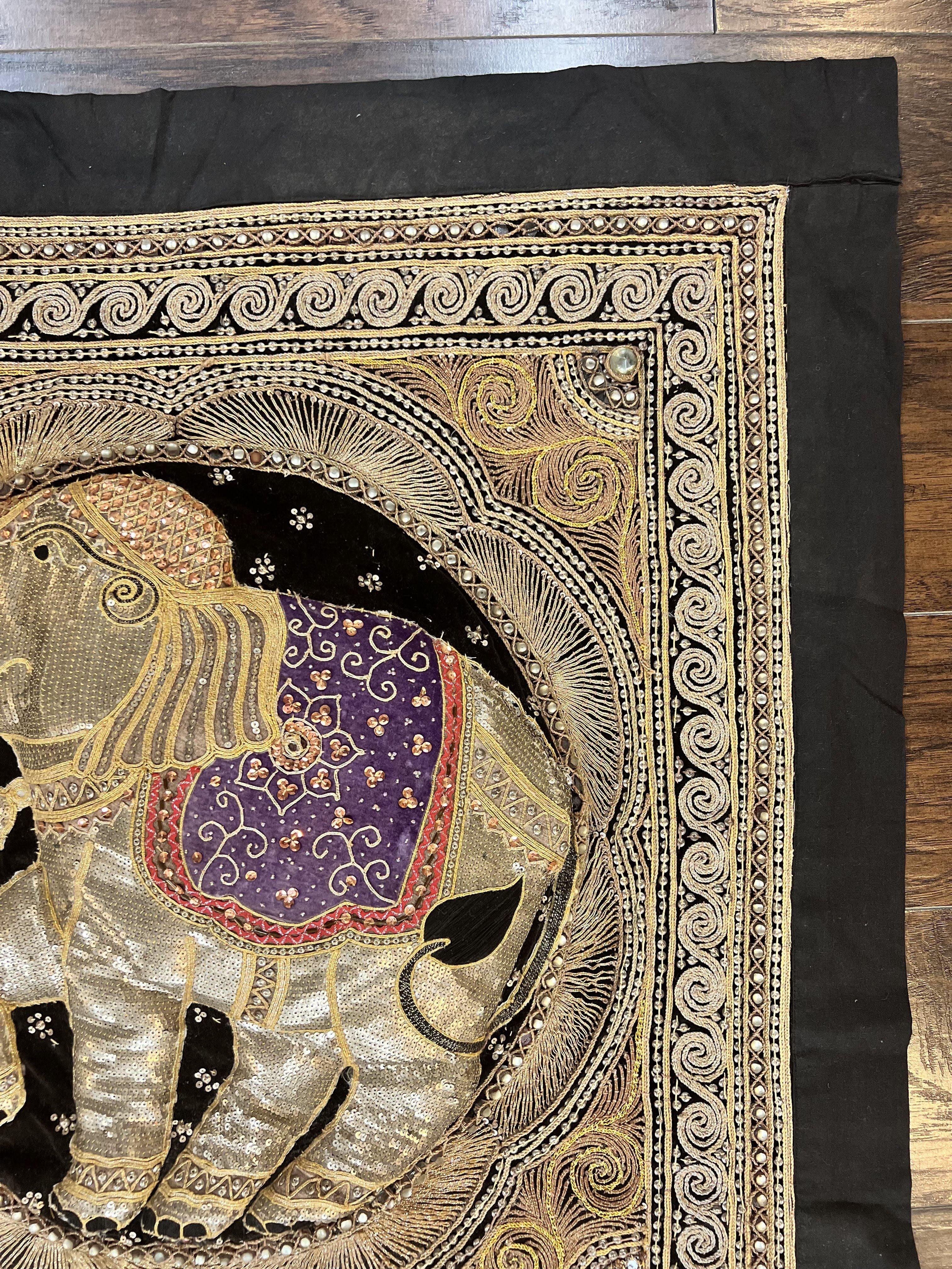 Indian Embroidery 3x3, Elephant Design, Detailed Needlepoint, Beadwork