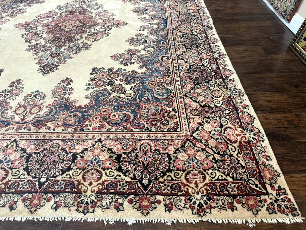 Persian Sarouk Rug 9x12, Ivory & Blue, Semi Open Field