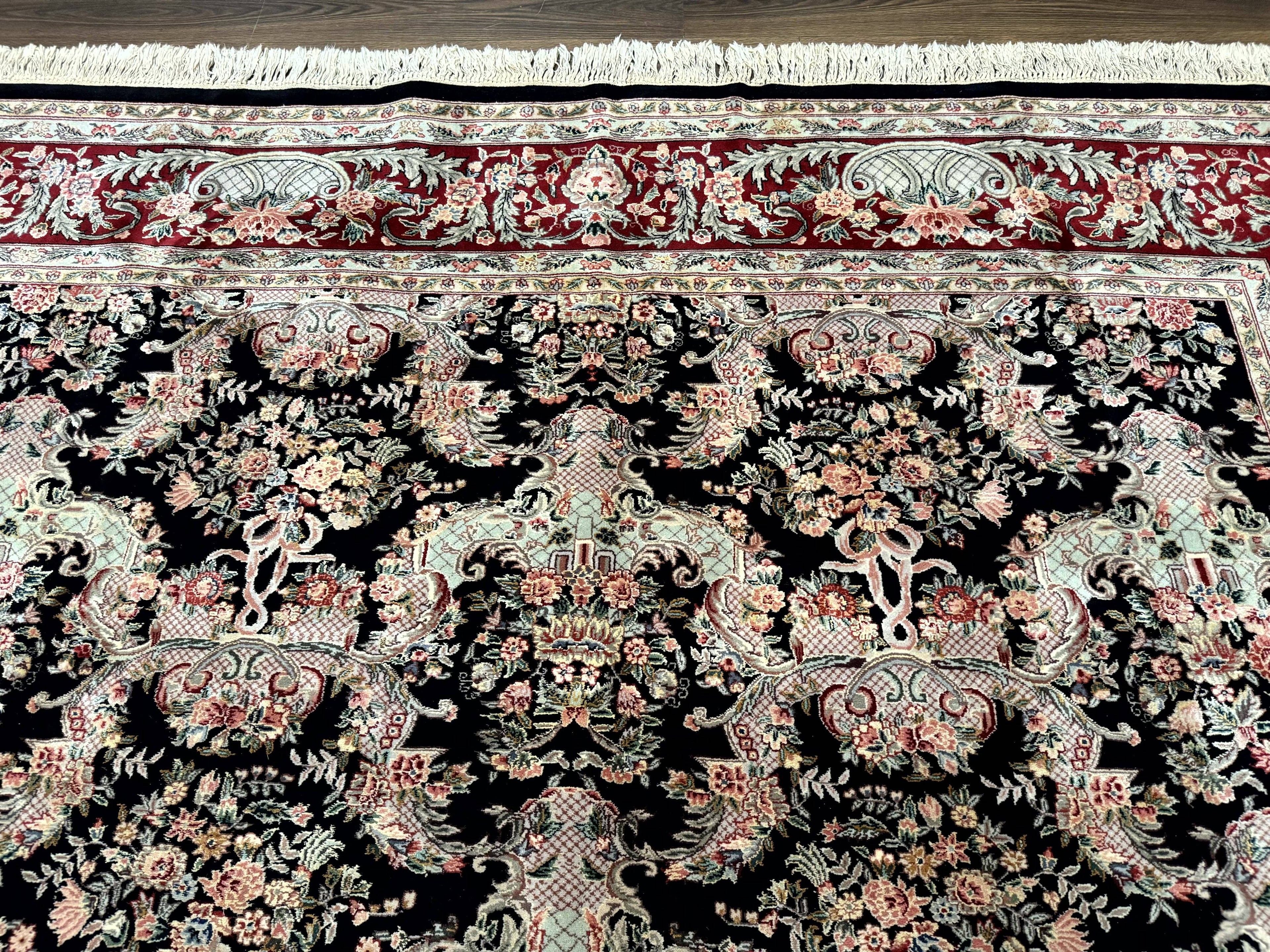 Sino Persian Rug 9x12, Black, Floral Bouquets