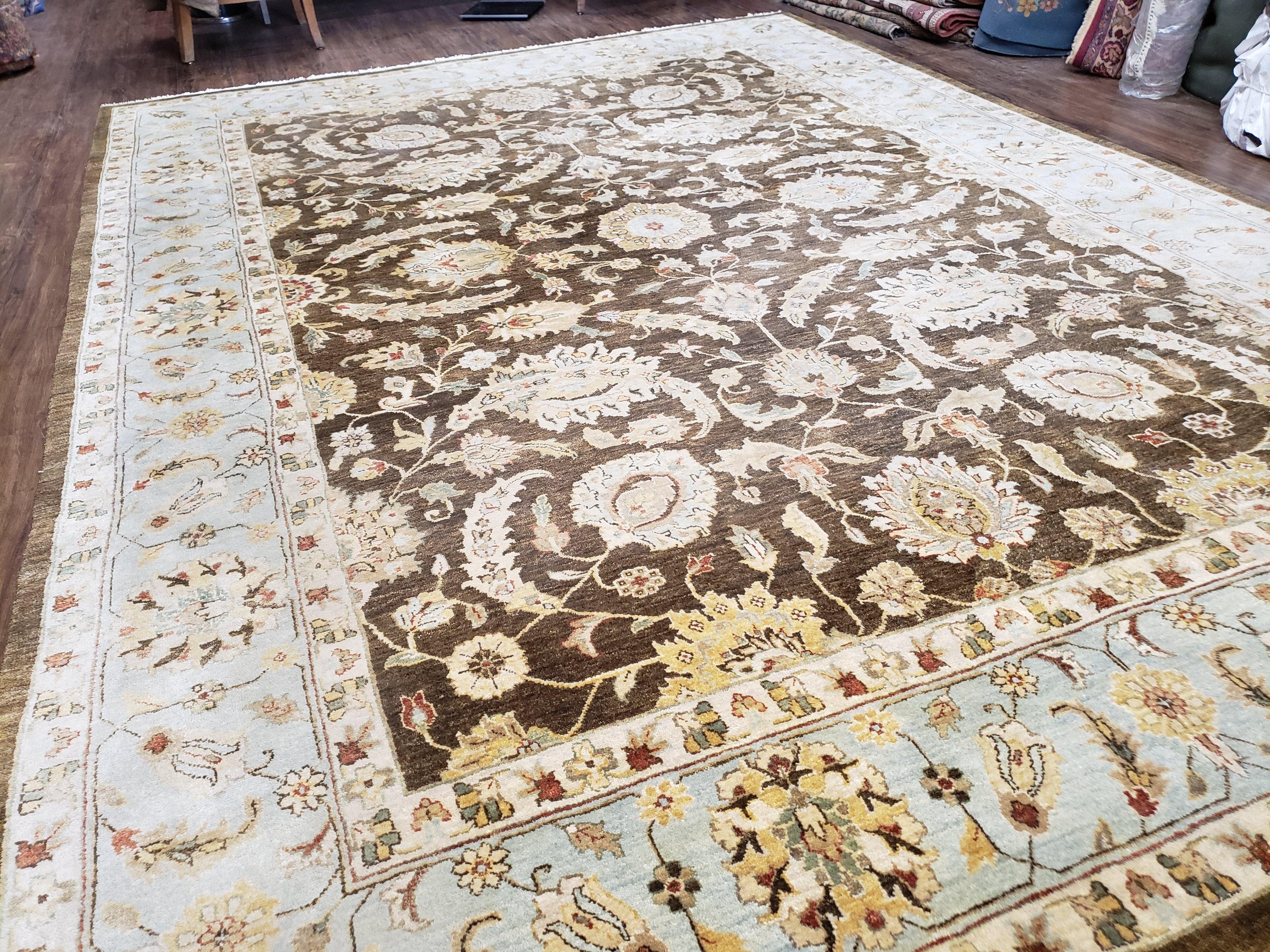 9x12 Vintage Handmade Wool Rug Carpet Indo Mahal Oushak Nice Brown Blue