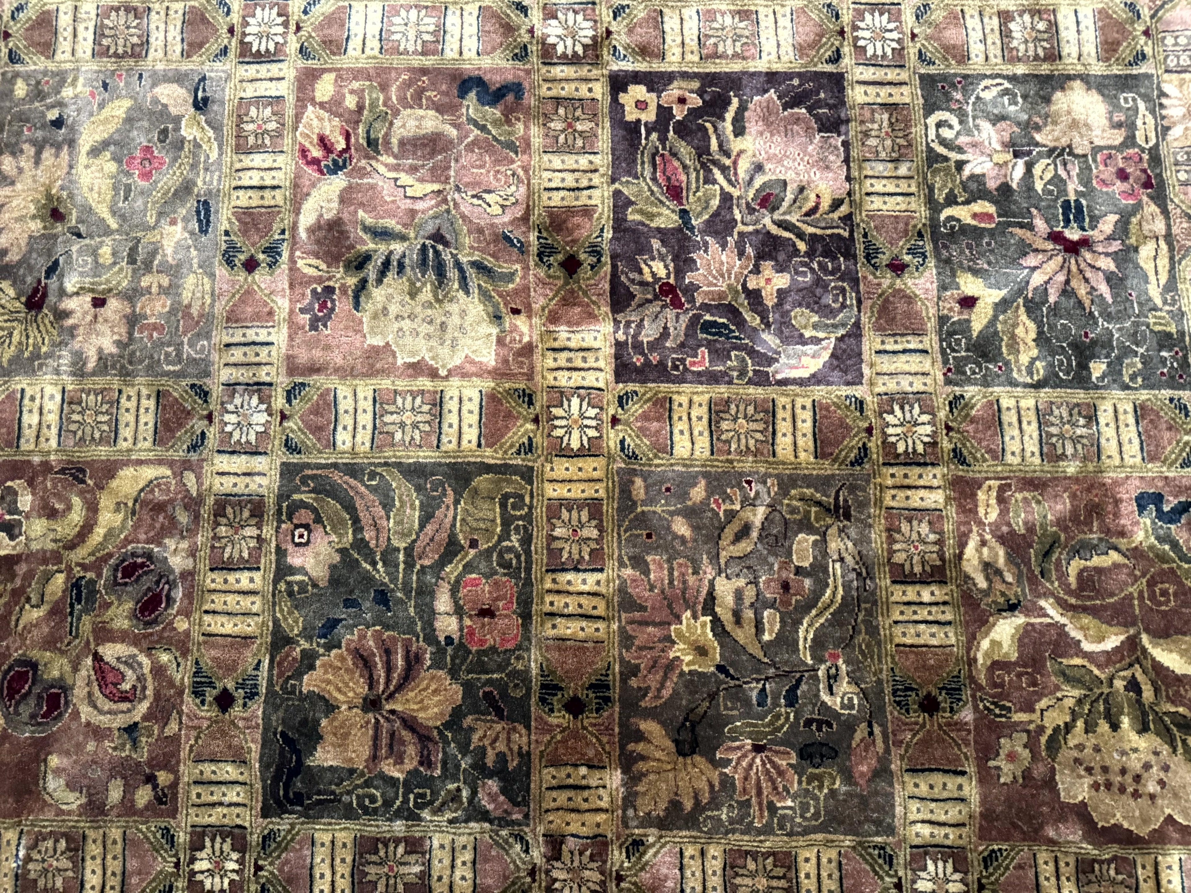 Indo Persian Rug 8.6 x 12 Panel Design Vintage Soft Wool Pile Multicolor