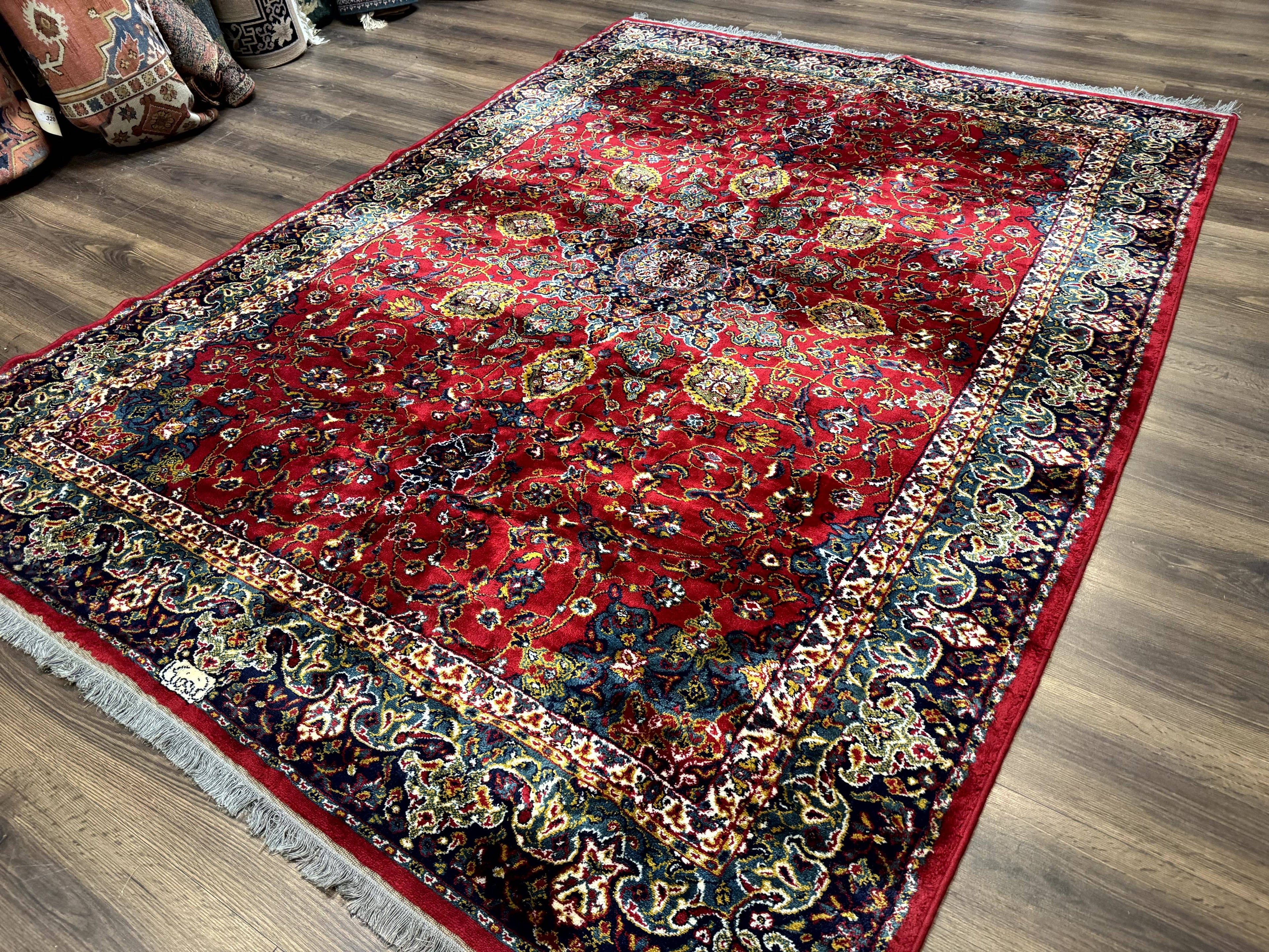Red Persian Rug 6x9, Medallion Carpet, Ardebil Design, Vintage Belgium Power Loomed Carpet